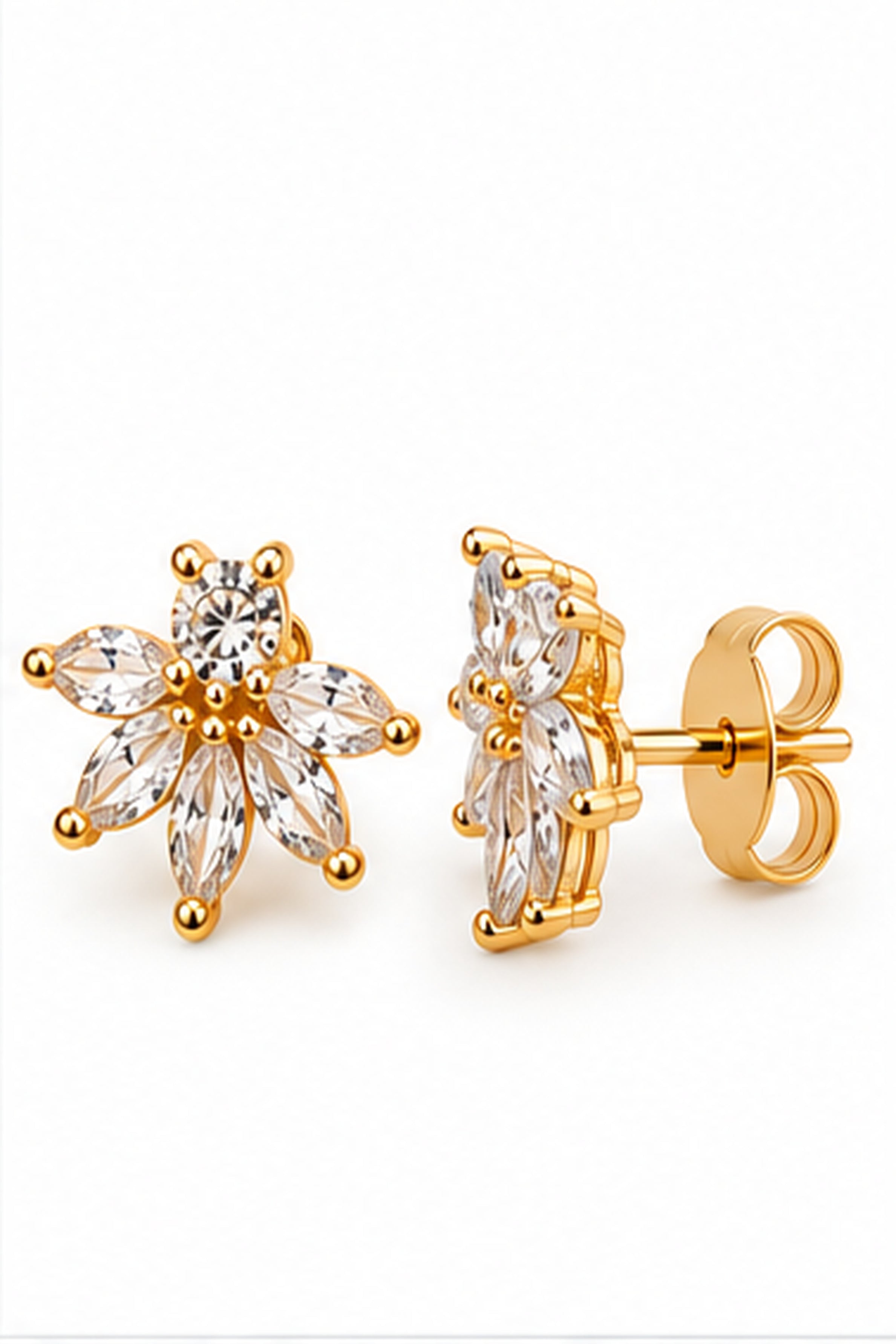 Women's Crystal Floral Stud Earrings & Pendant Necklace Set – Gold