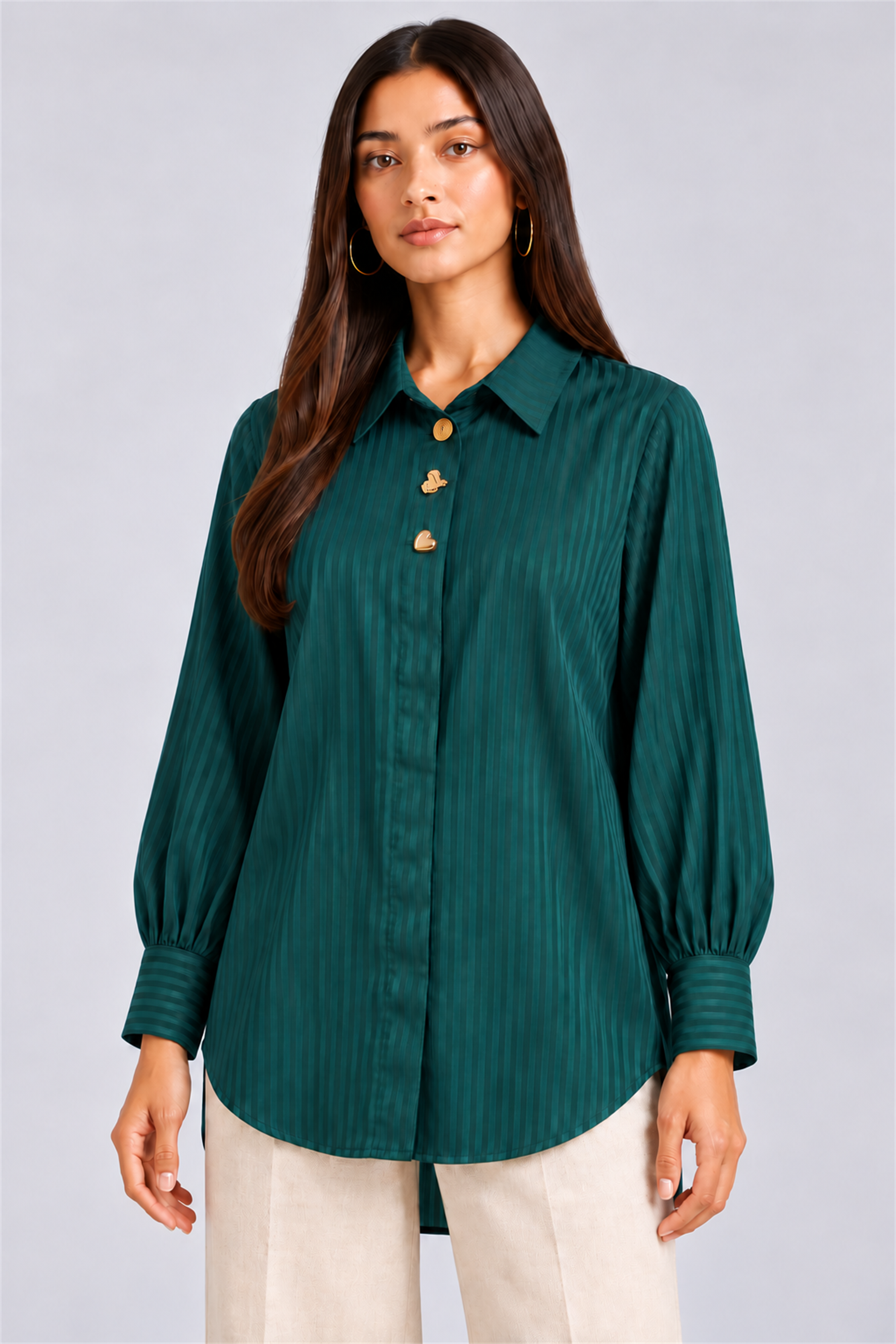 HADA Women's Casual Kurta Top - Dark Green