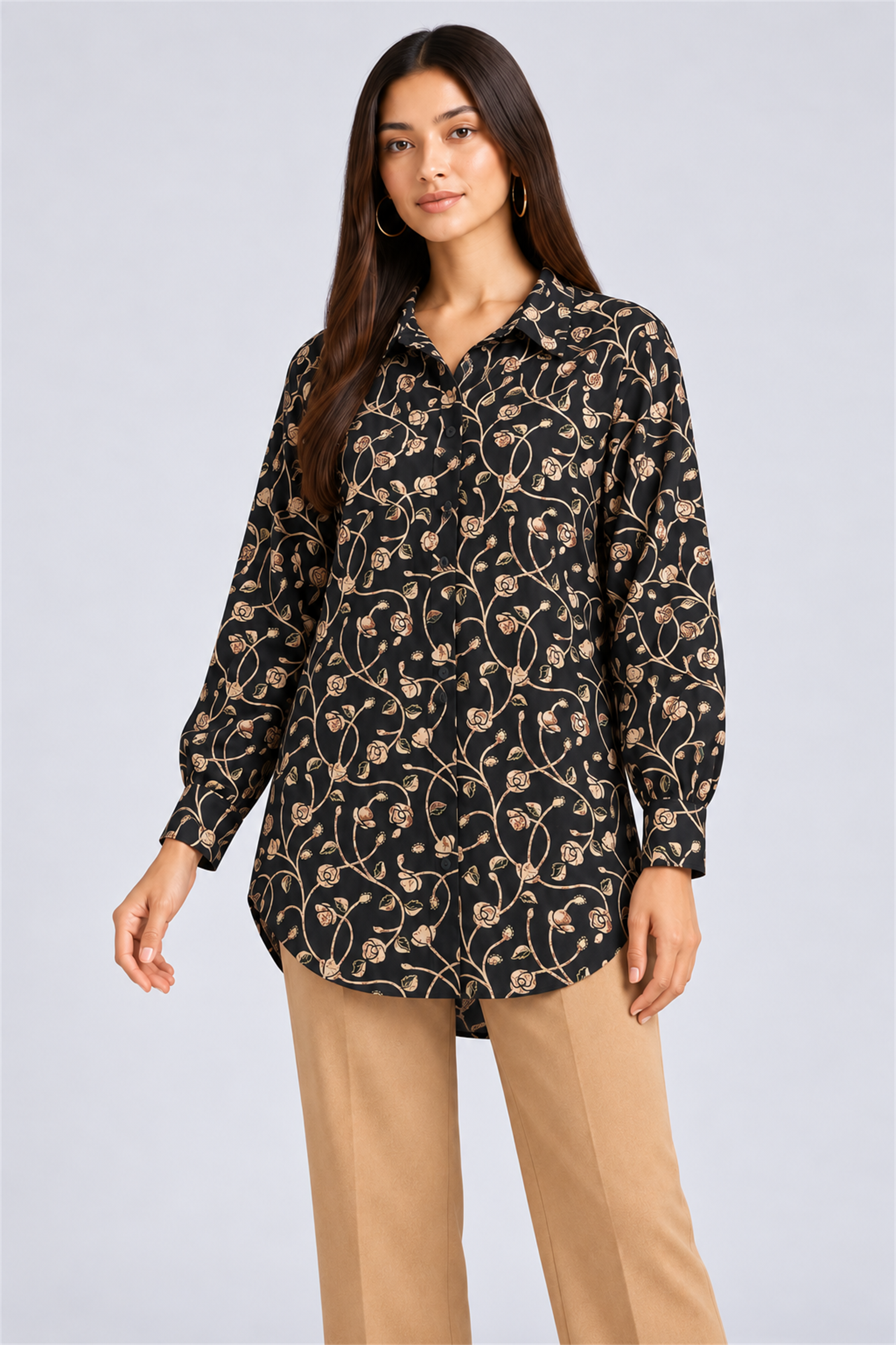 HADA Women's Casual Kurta Top - Black