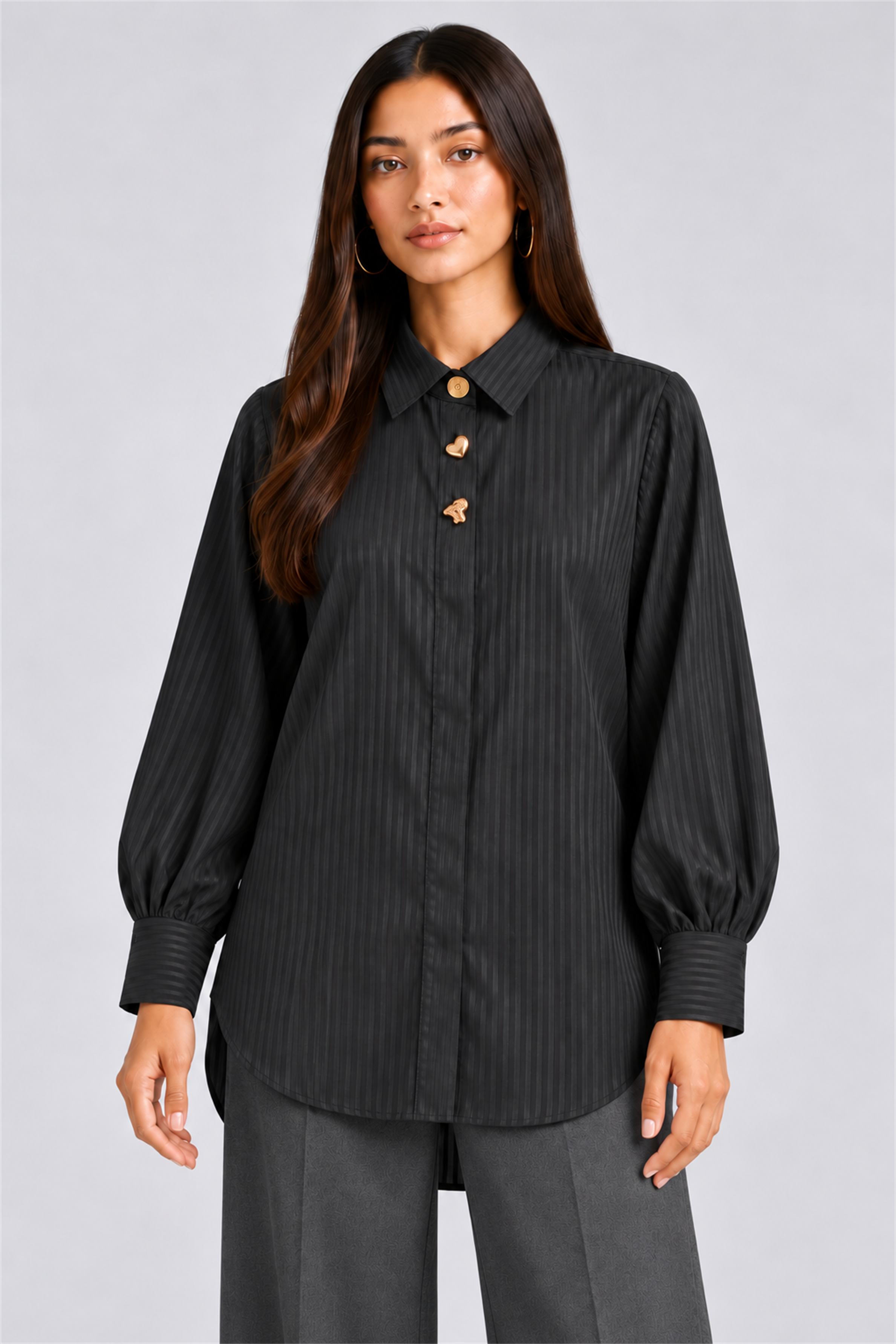 HADA Women's Casual Kurta Top - Black