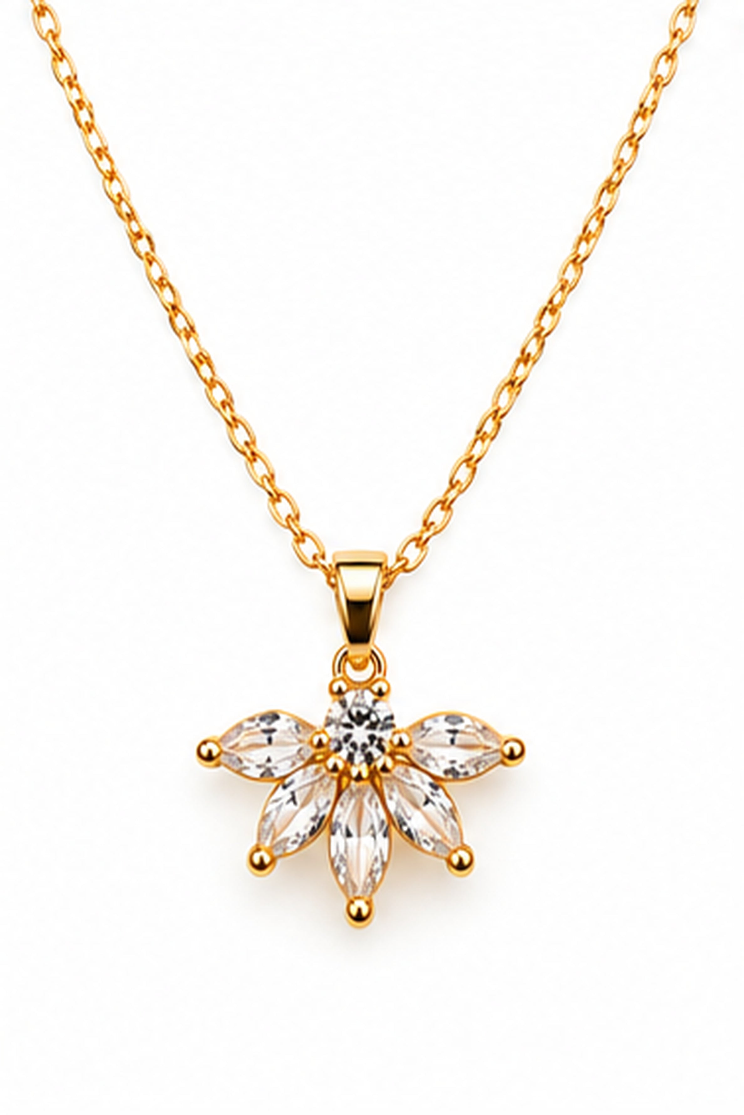 Women's Crystal Floral Stud Earrings & Pendant Necklace Set – Gold