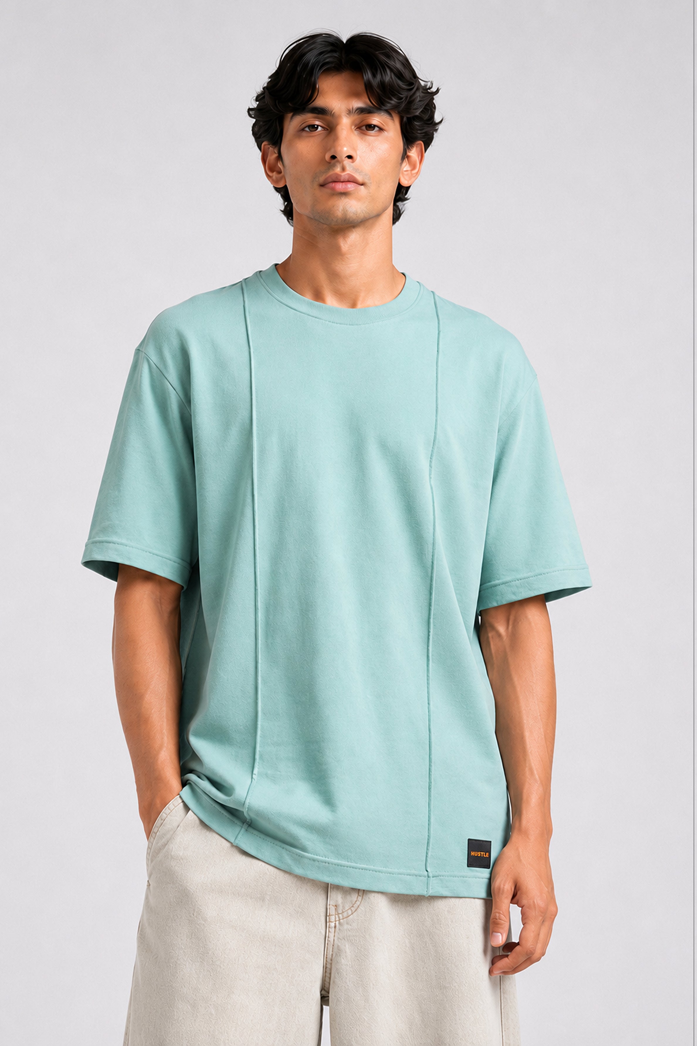 HUSTLE Essentials Men's Crew Neck Oversized Tees - Mint Green