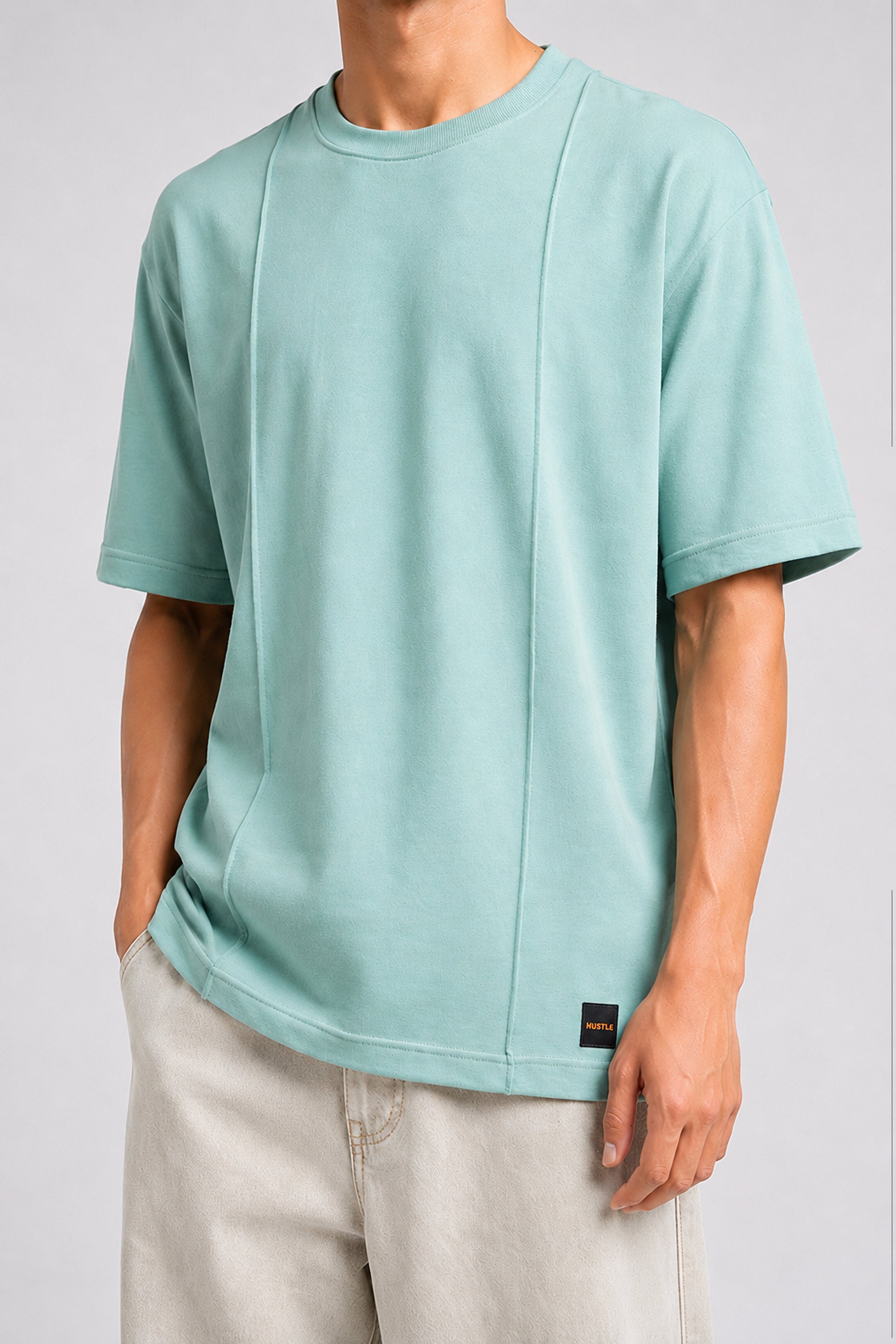 HUSTLE Essentials Men's Crew Neck Oversized Tees - Mint Green
