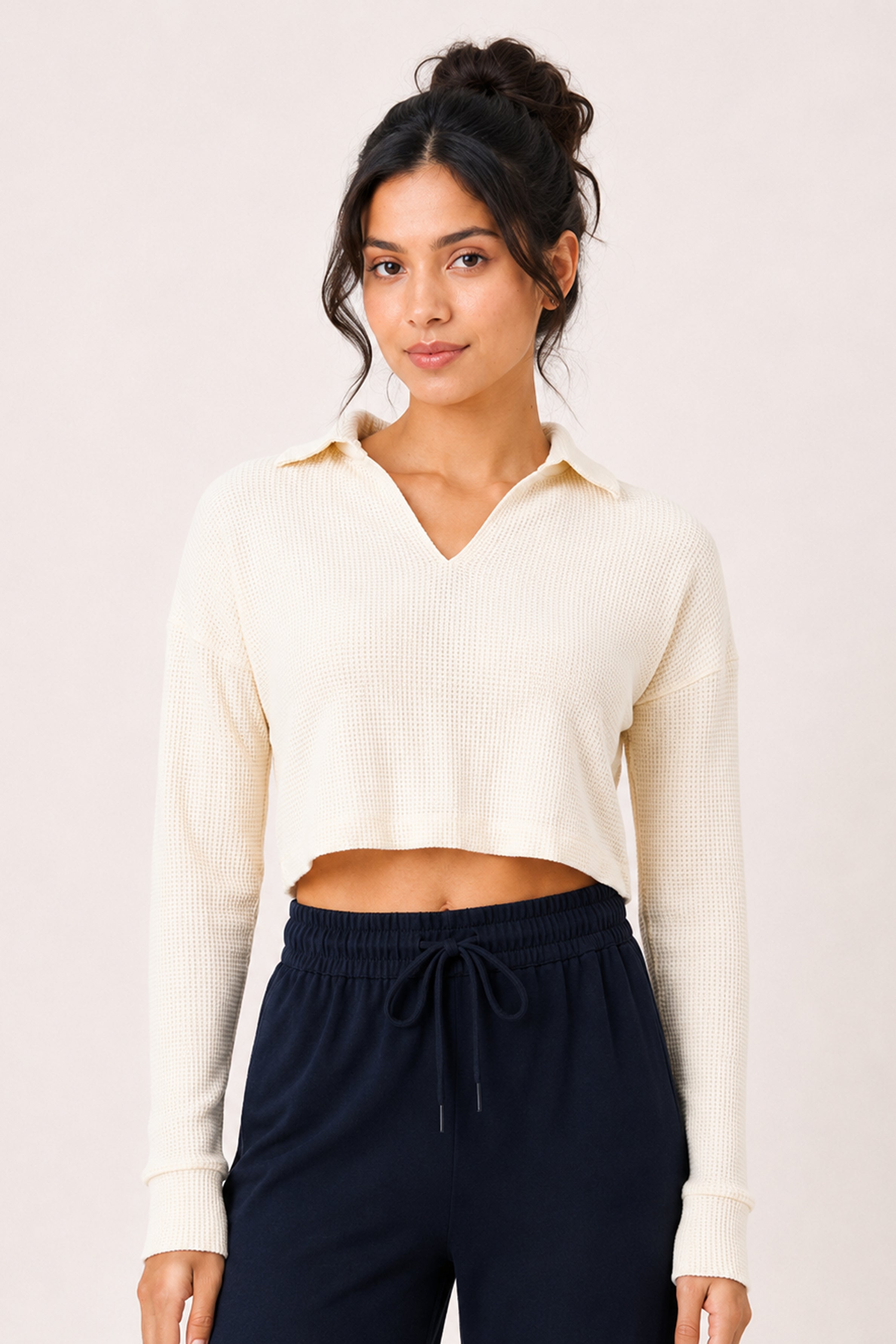 MODANO Casual POLO Neck Tees - Cream