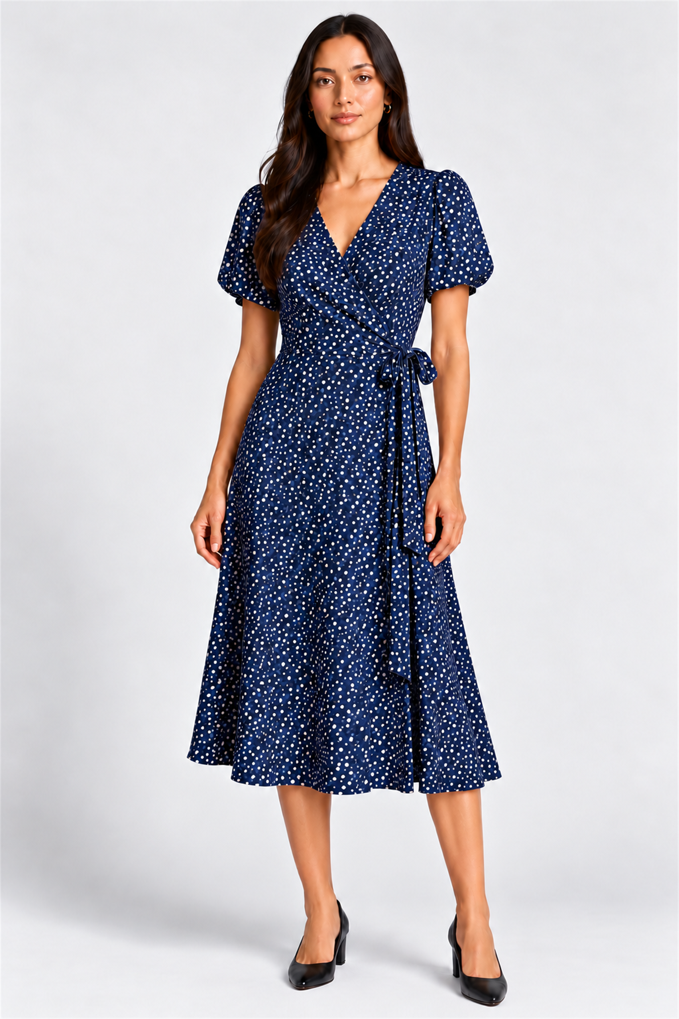 ENVOGUE Women's Formal Dots Printed Dress - Navy