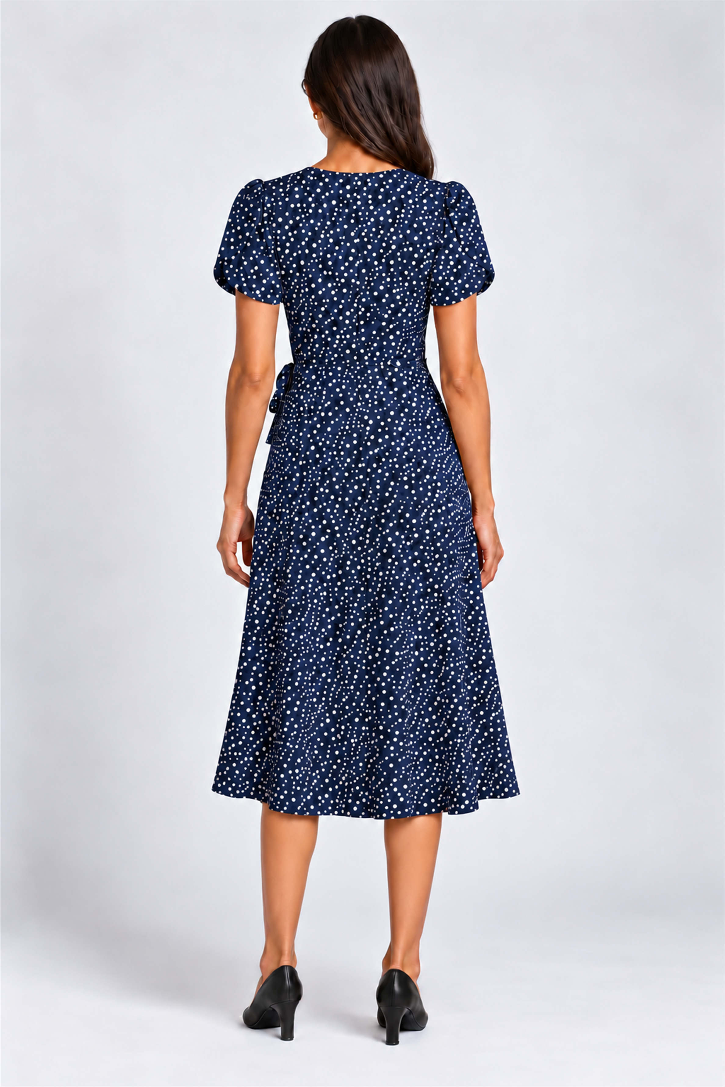 ENVOGUE Women's Formal Dots Printed Dress - Navy