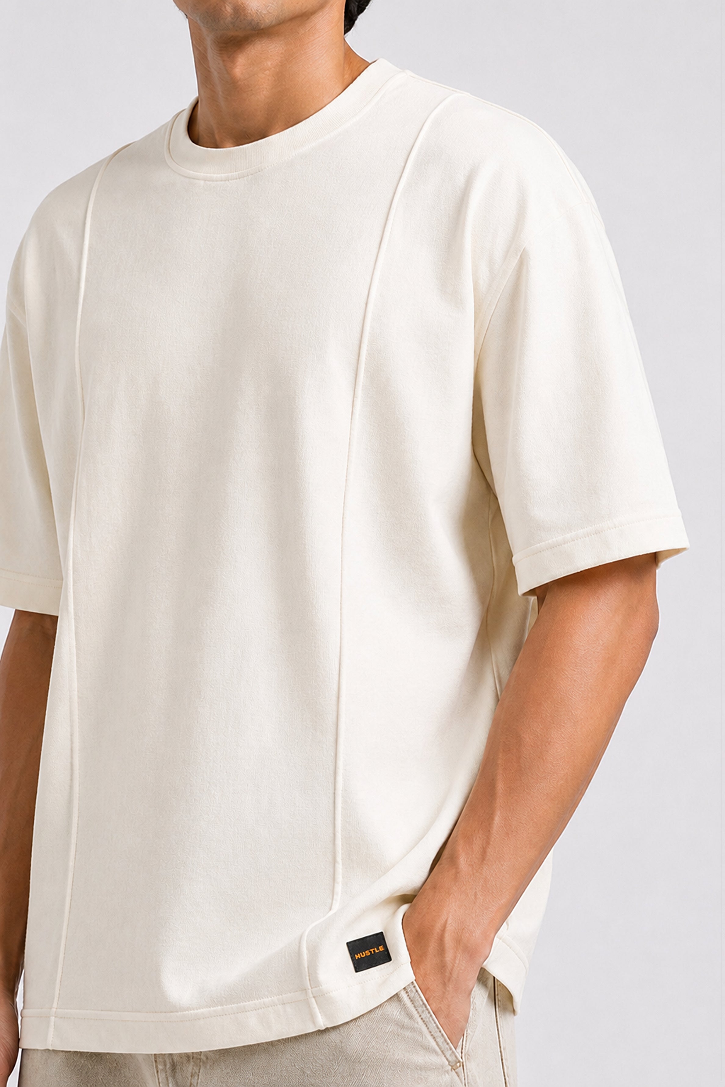 HUSTLE Essentials Men's Crew Neck Oversized Tees - White