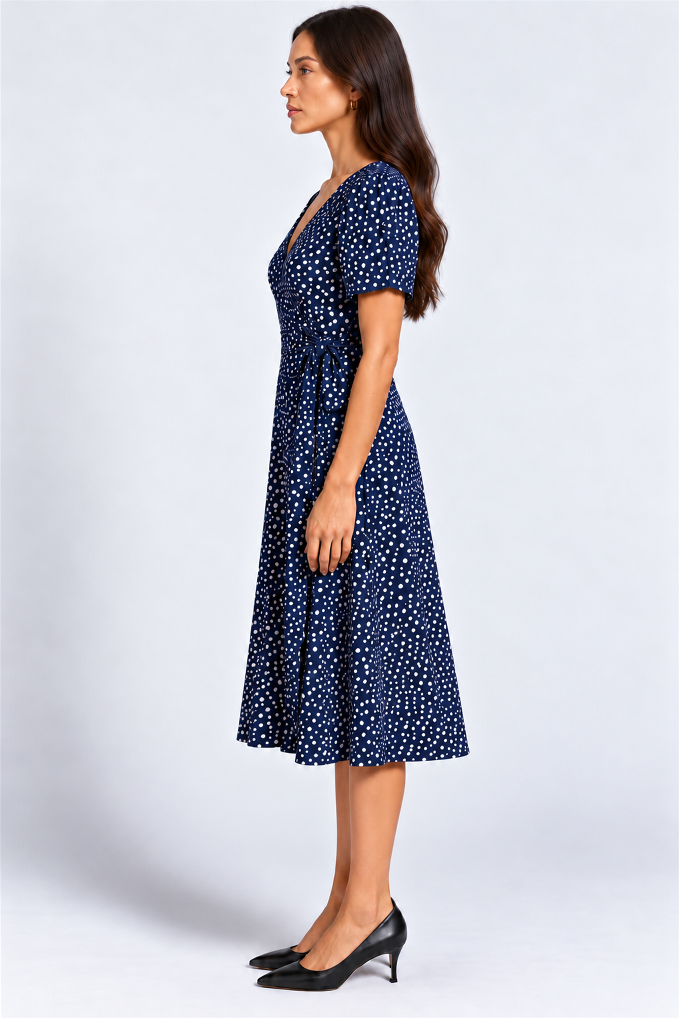 ENVOGUE Women's Formal Dots Printed Dress - Navy