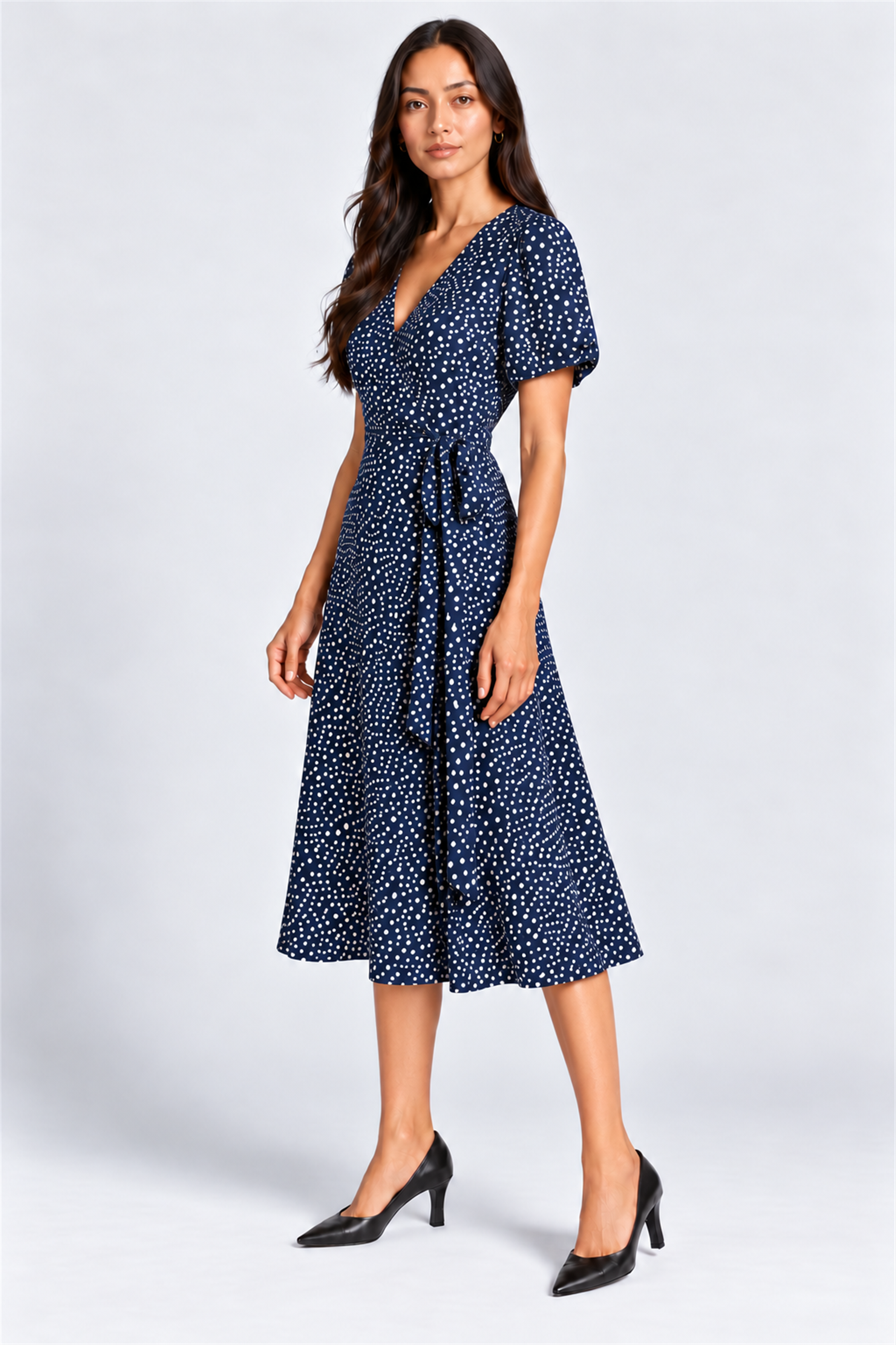 ENVOGUE Women's Formal Dots Printed Dress - Navy