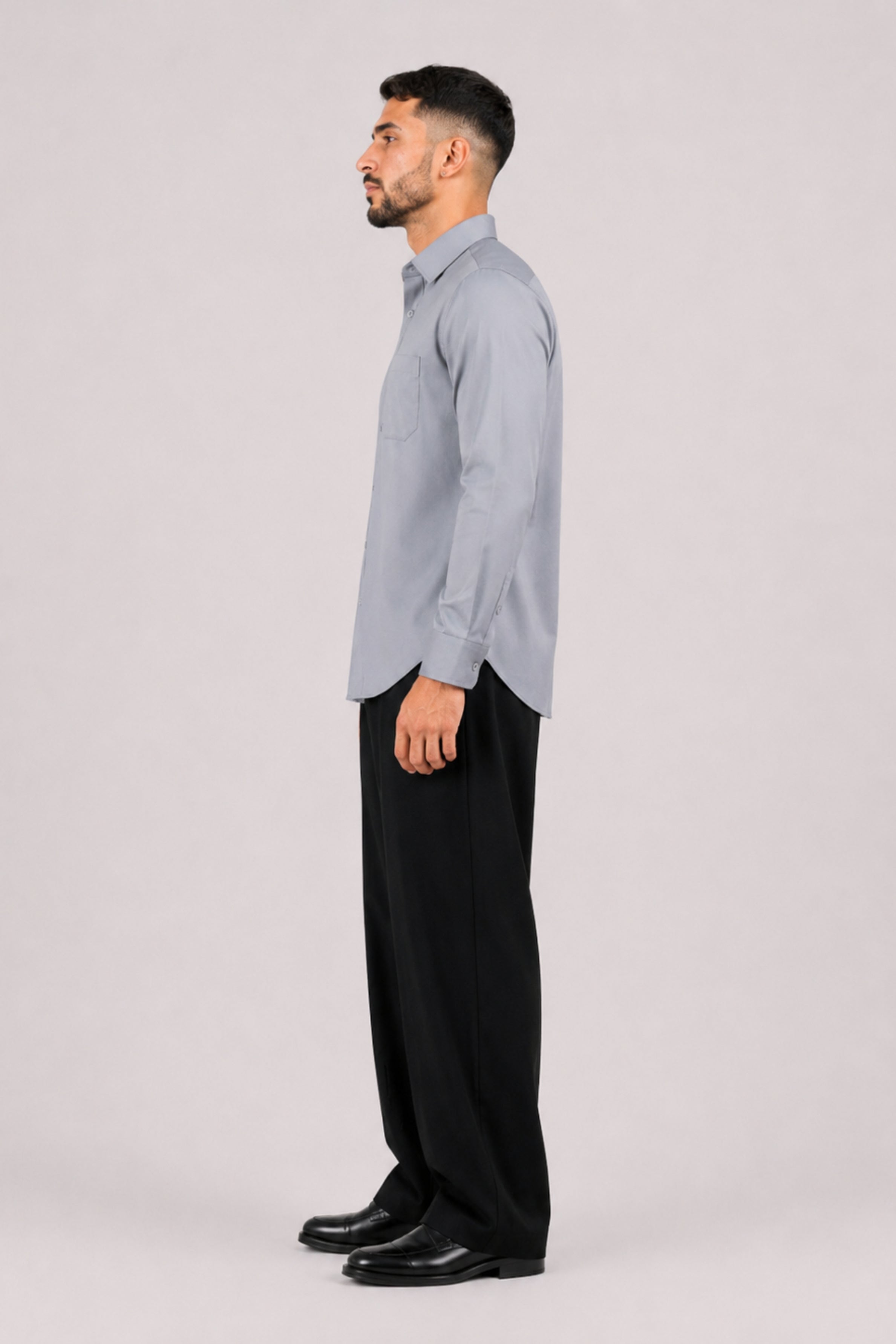 GENZ Formal Slim Fit Long Sleeve Shirt - Grey