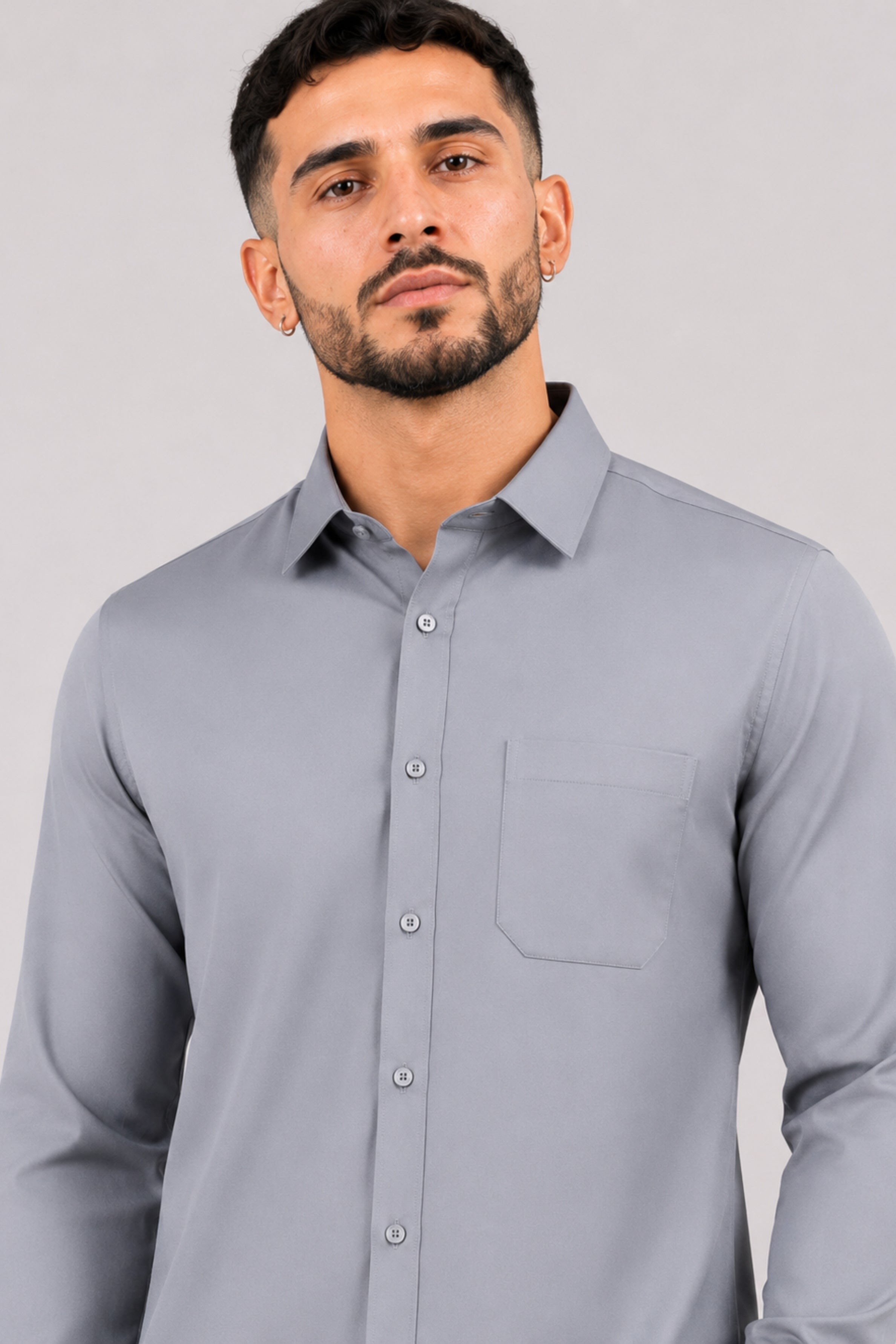 GENZ Formal Slim Fit Long Sleeve Shirt - Grey