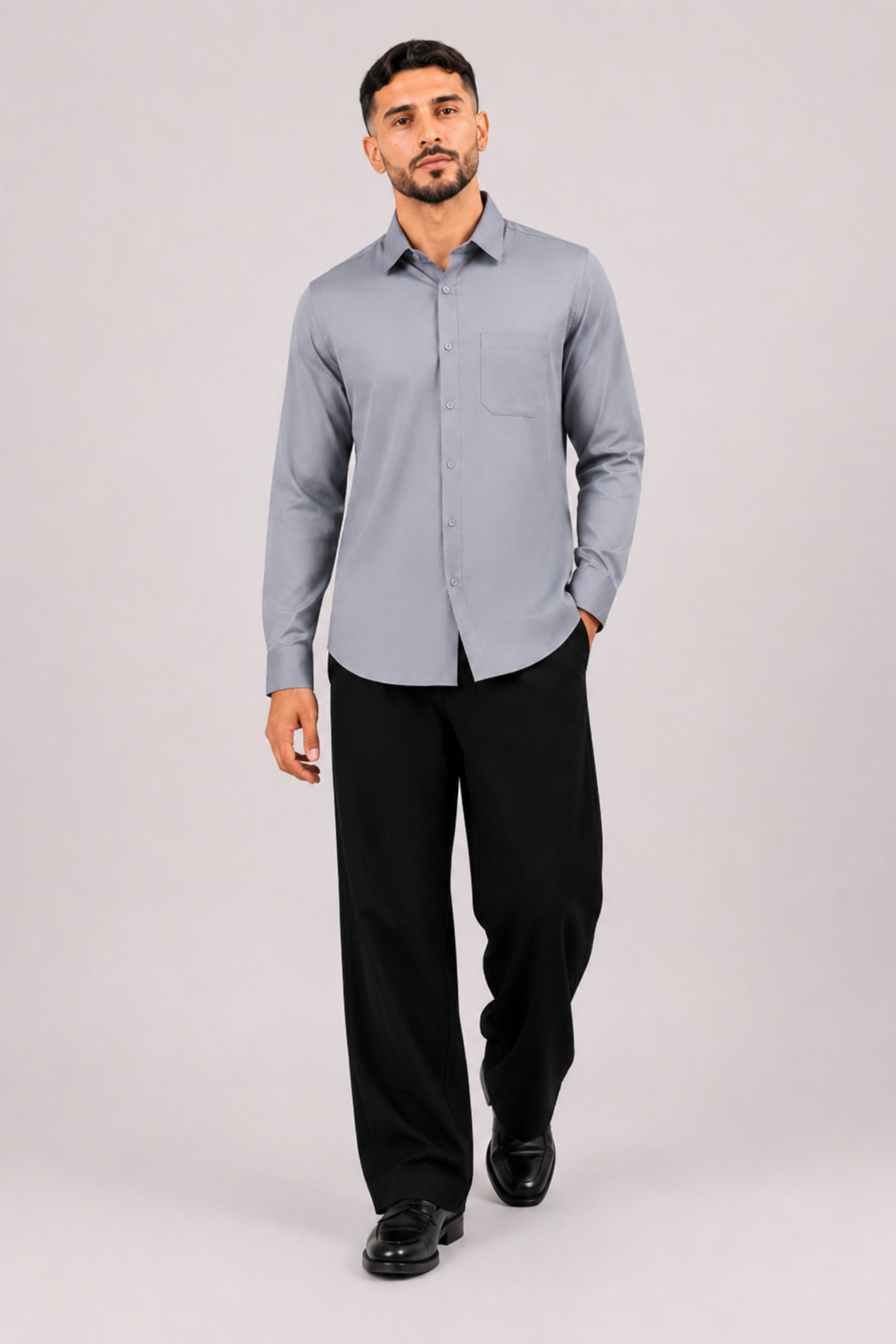 GENZ Formal Slim Fit Long Sleeve Shirt - Grey
