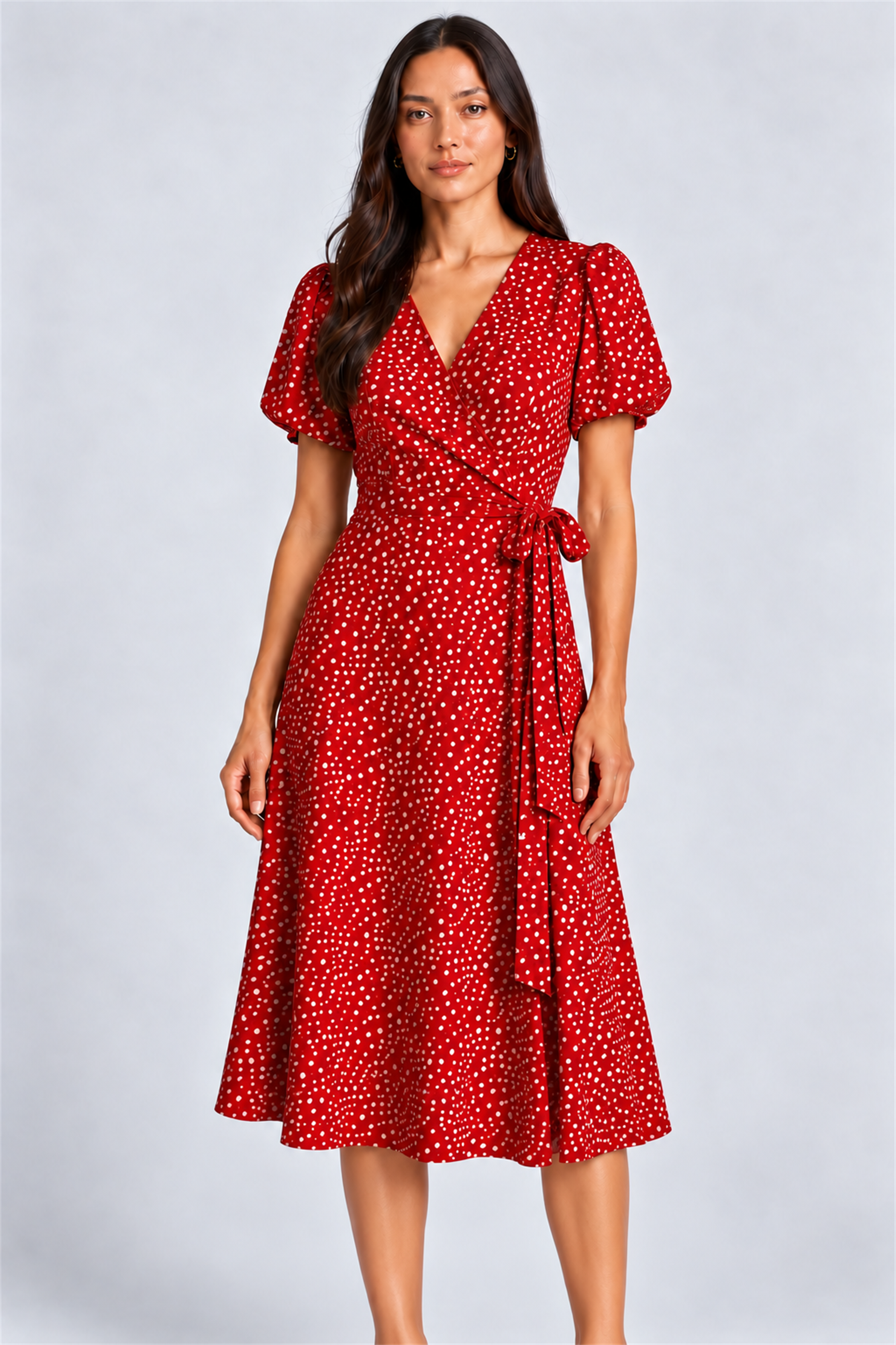 ENVOGUE Women's Formal Dots Printed Dress - Red
