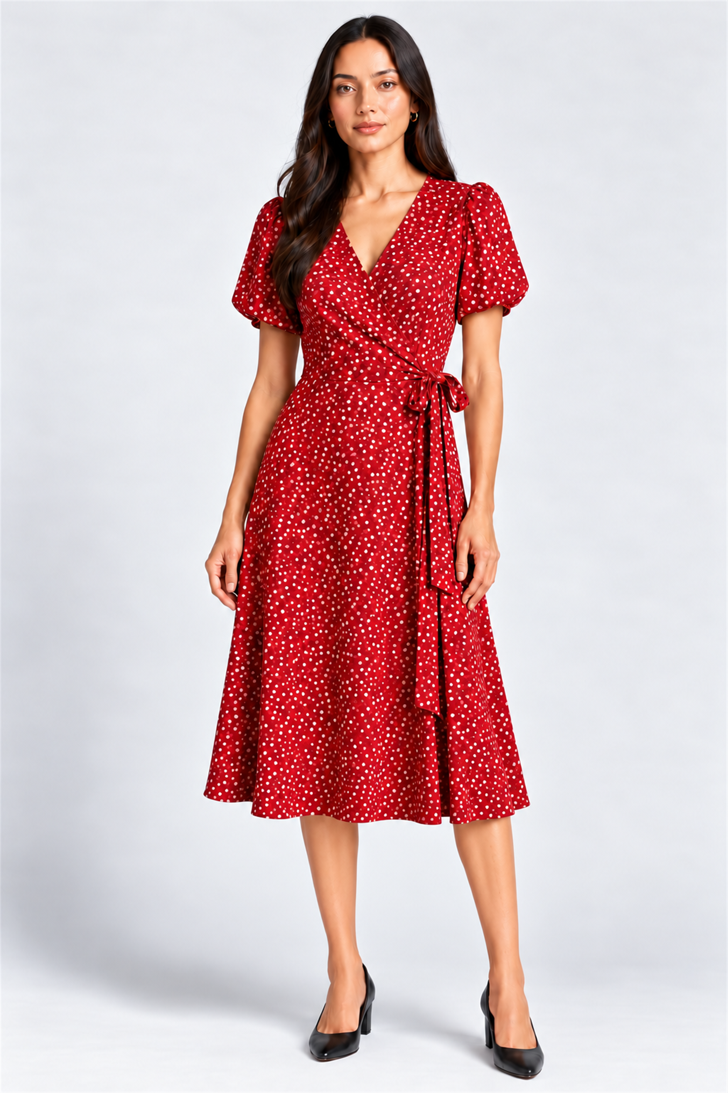 ENVOGUE Women's Formal Dots Printed Dress - Red