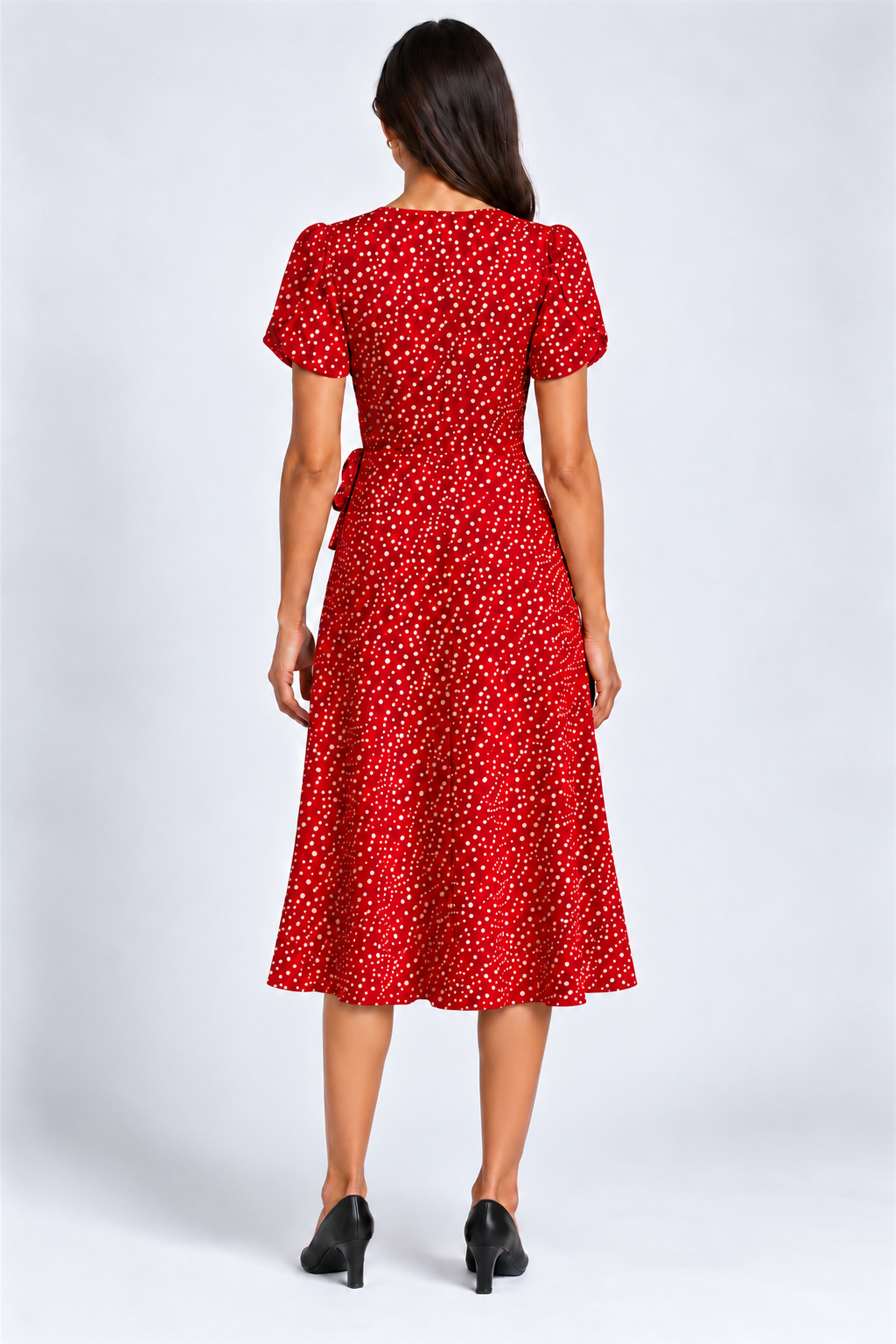 ENVOGUE Women's Formal Dots Printed Dress - Red