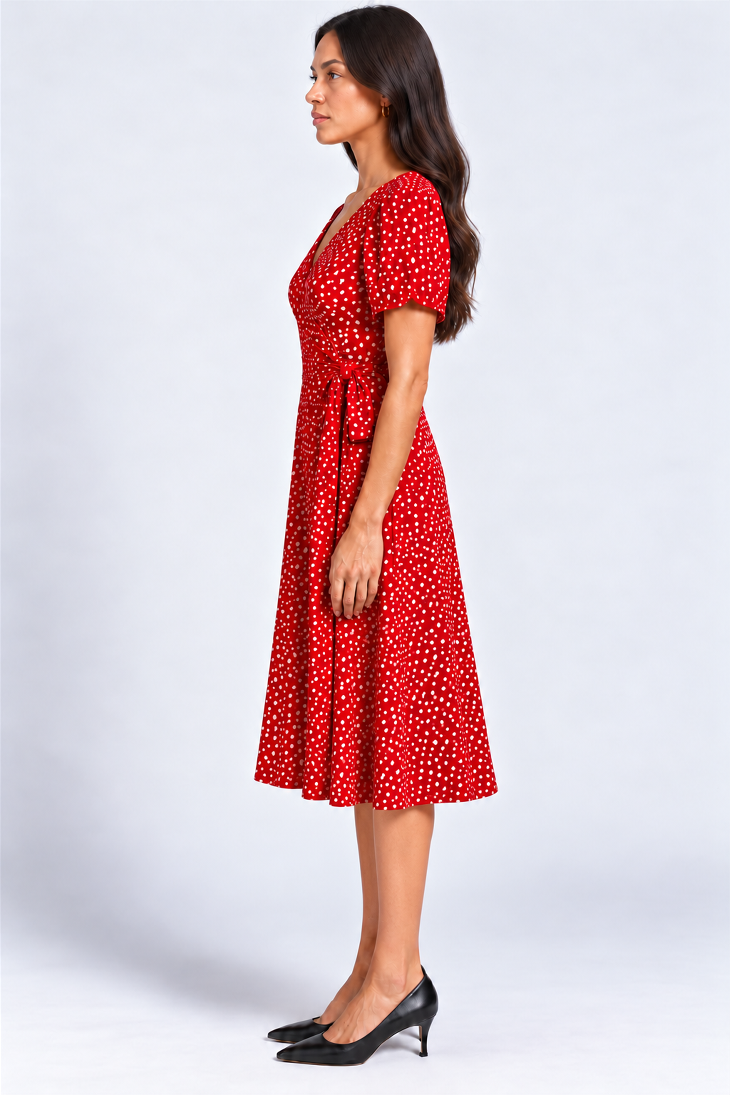 ENVOGUE Women's Formal Dots Printed Dress - Red
