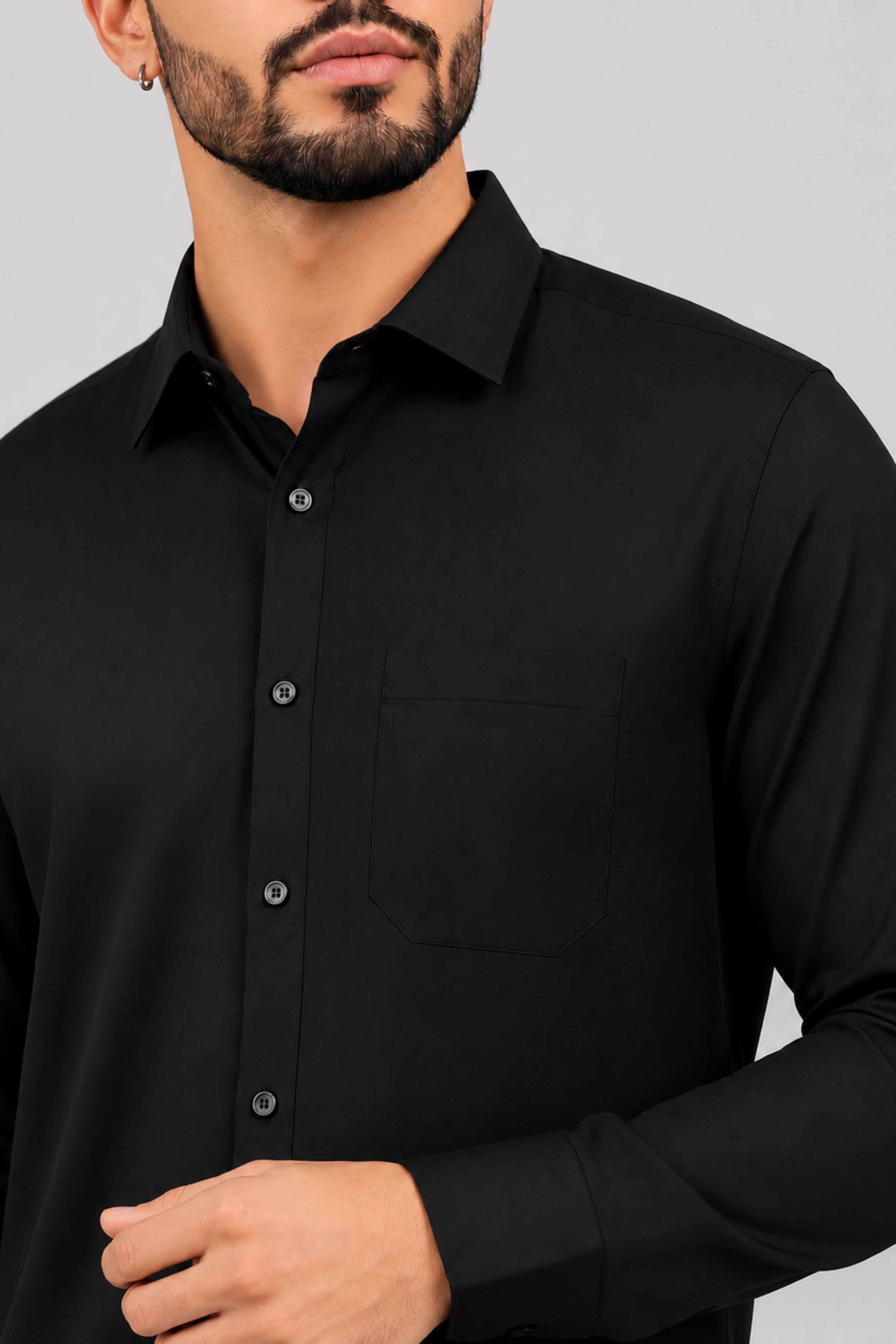 GENZ Formal Slim Fit Long Sleeve Shirt - Black