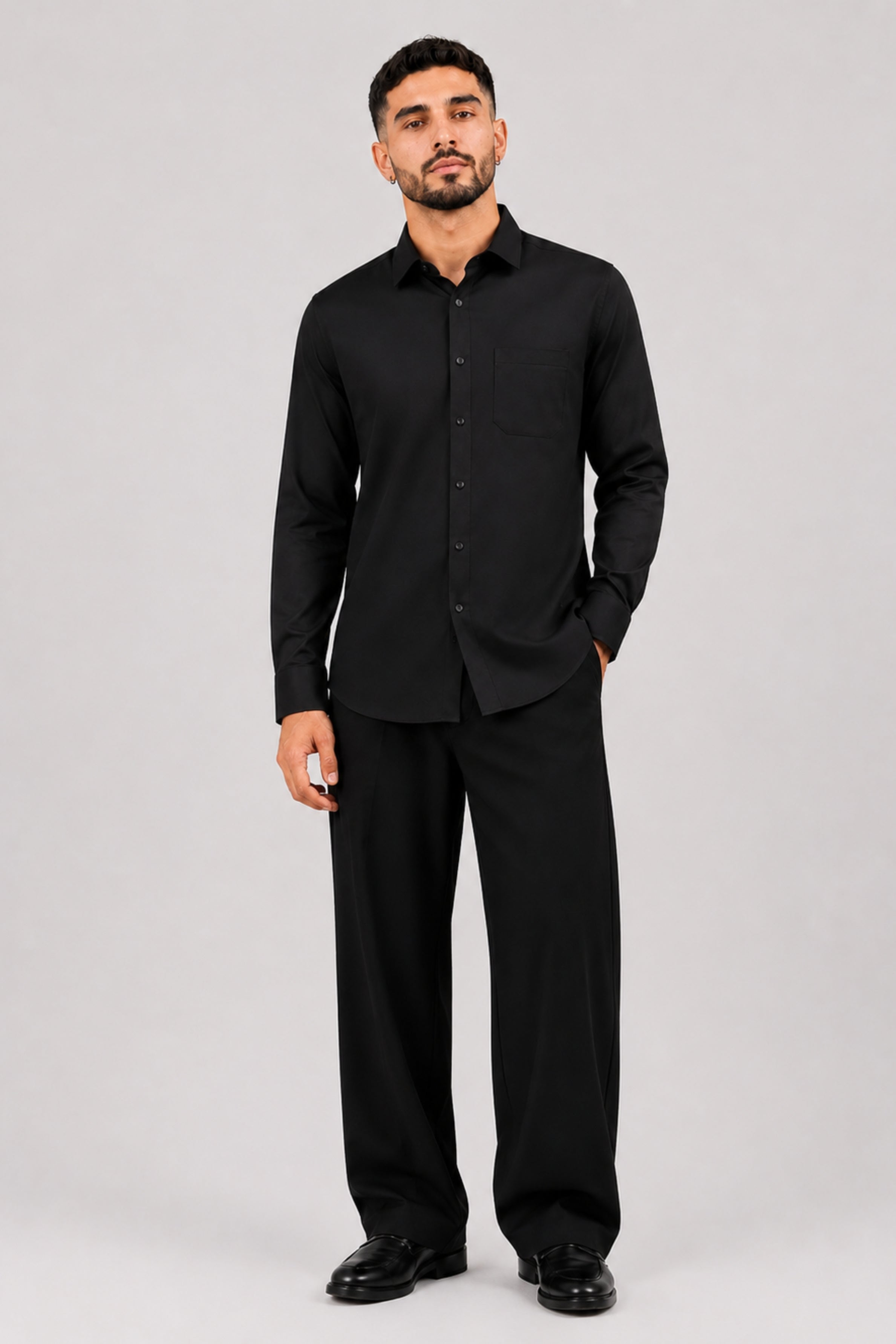 GENZ Formal Slim Fit Long Sleeve Shirt - Black