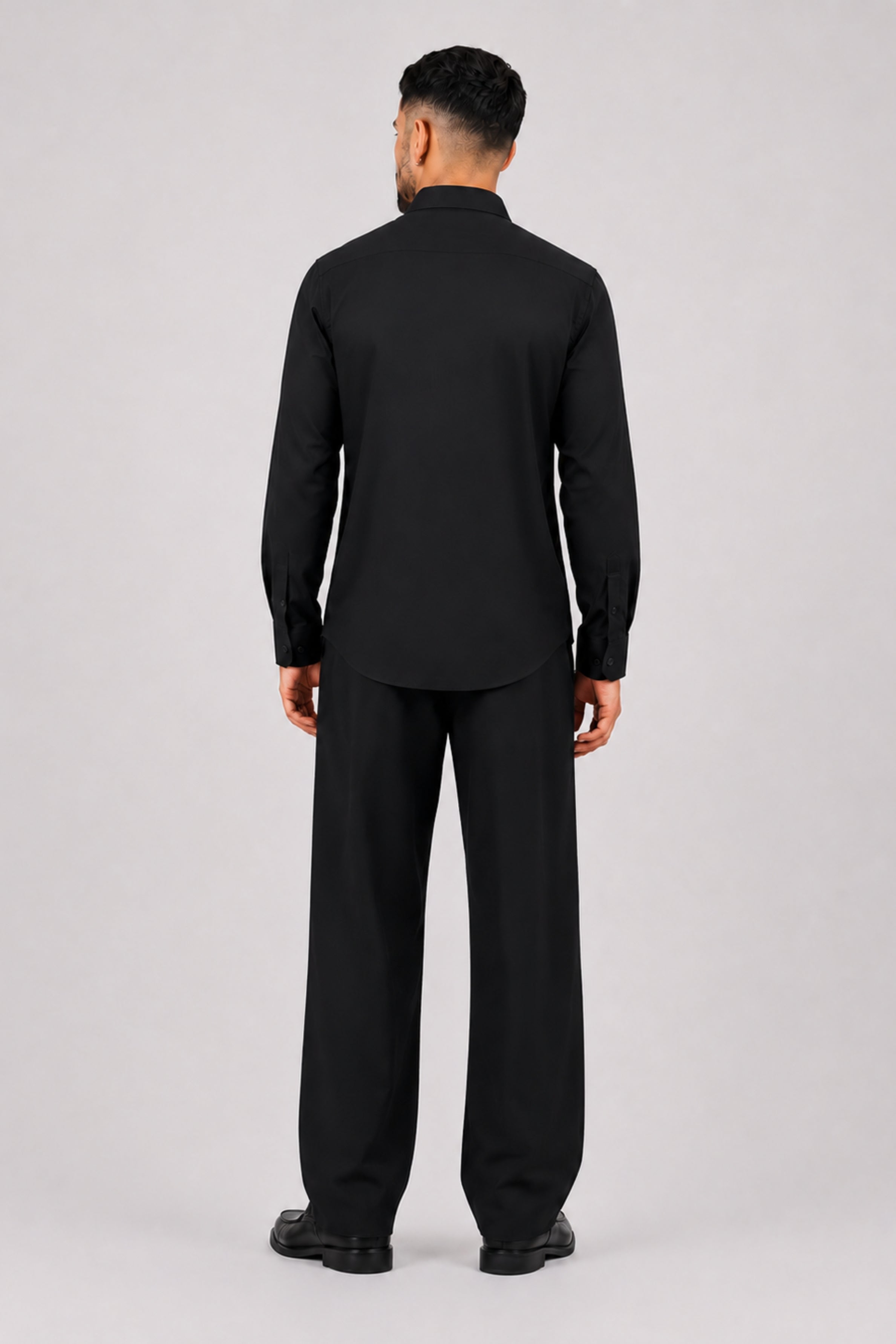 GENZ Formal Slim Fit Long Sleeve Shirt - Black