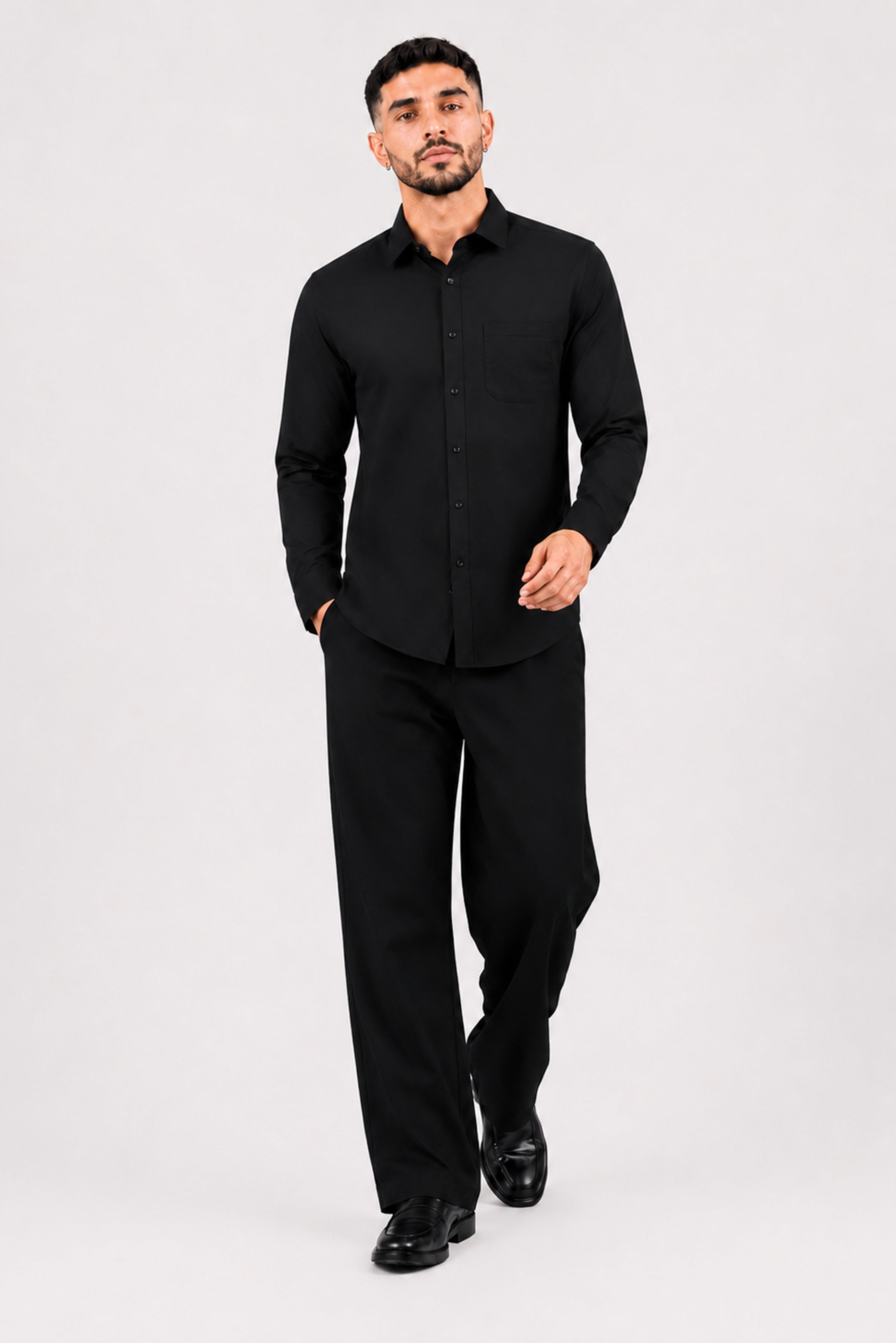 GENZ Formal Slim Fit Long Sleeve Shirt - Black