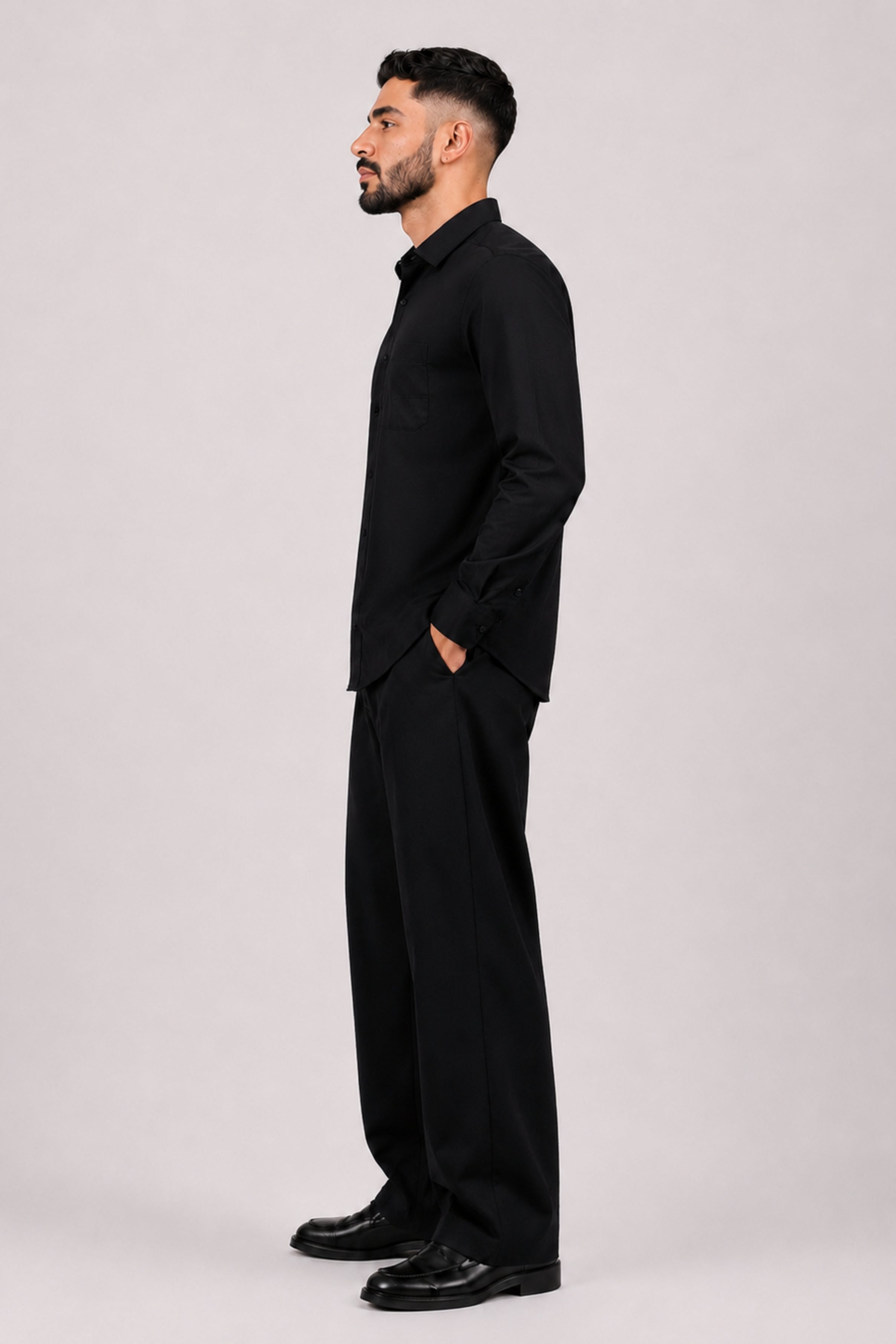 GENZ Formal Slim Fit Long Sleeve Shirt - Black