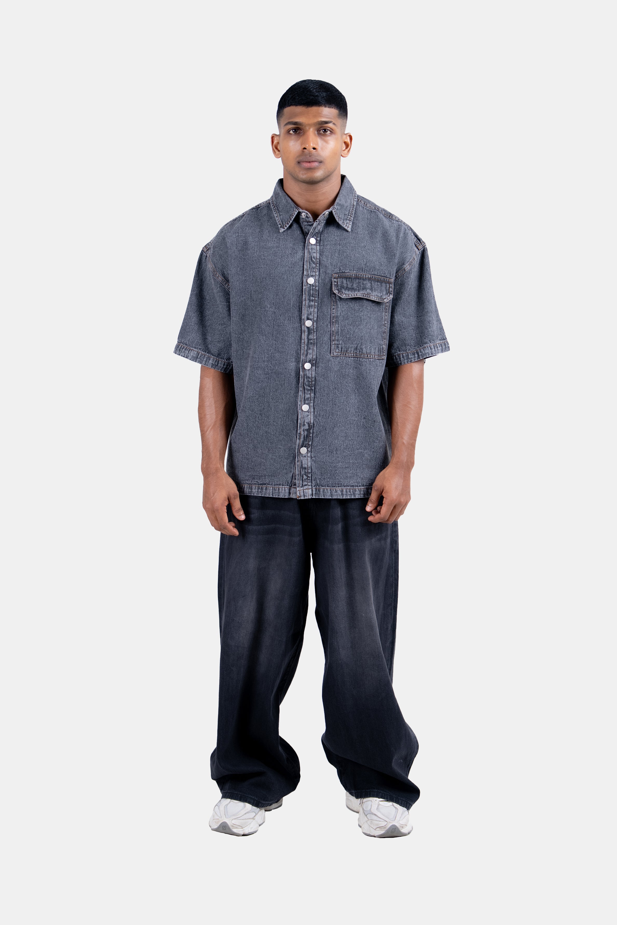 Hustle Men's Denim Shirt - Gray