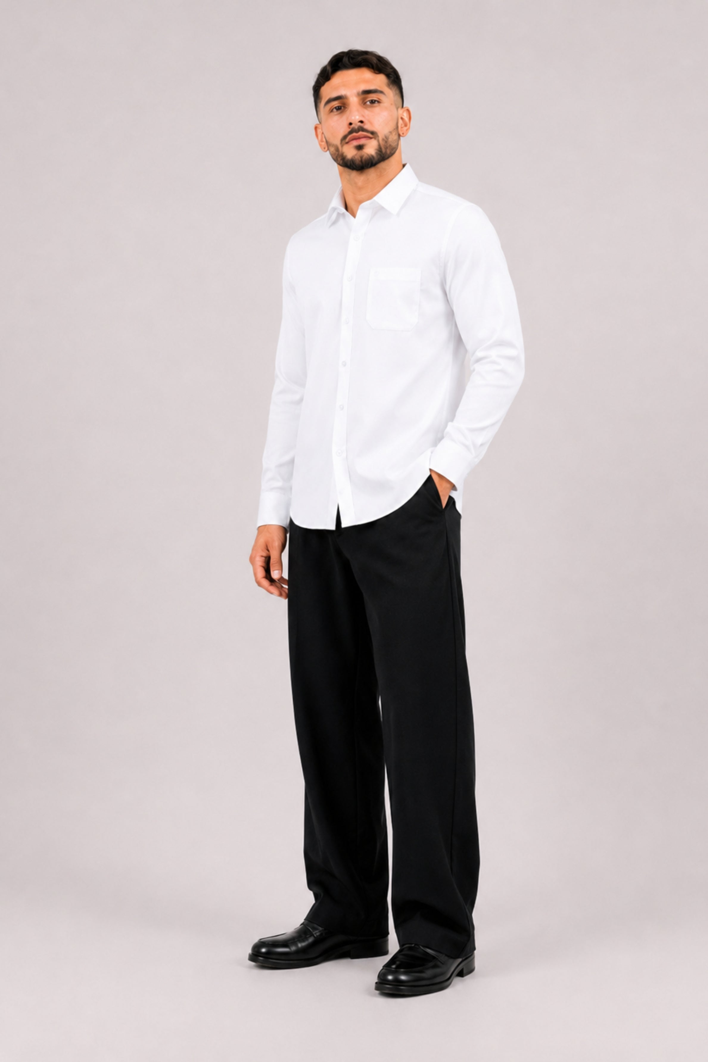 GENZ Formal Slim Fit Long Sleeve Shirt - White