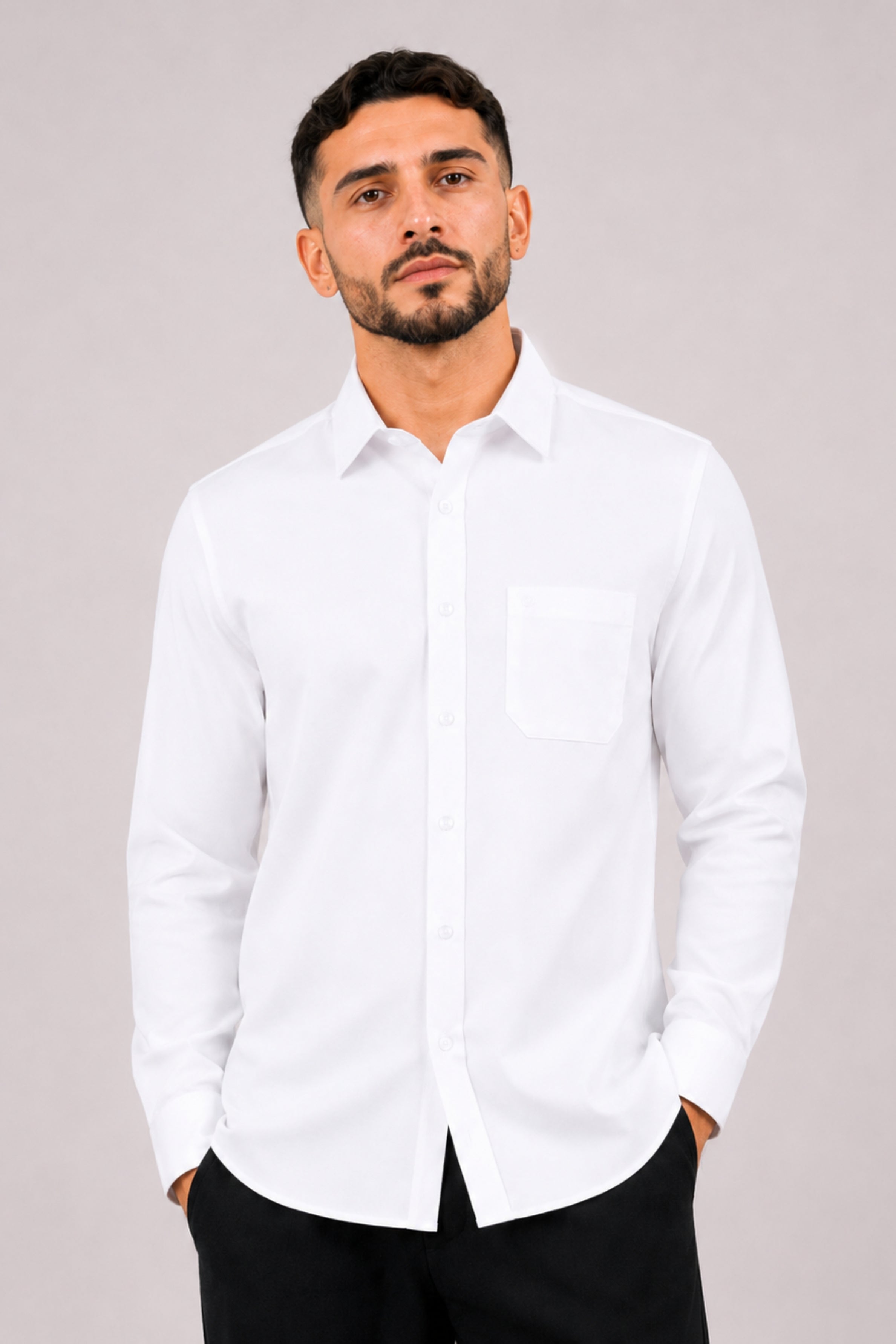 GENZ Formal Slim Fit Long Sleeve Shirt - White