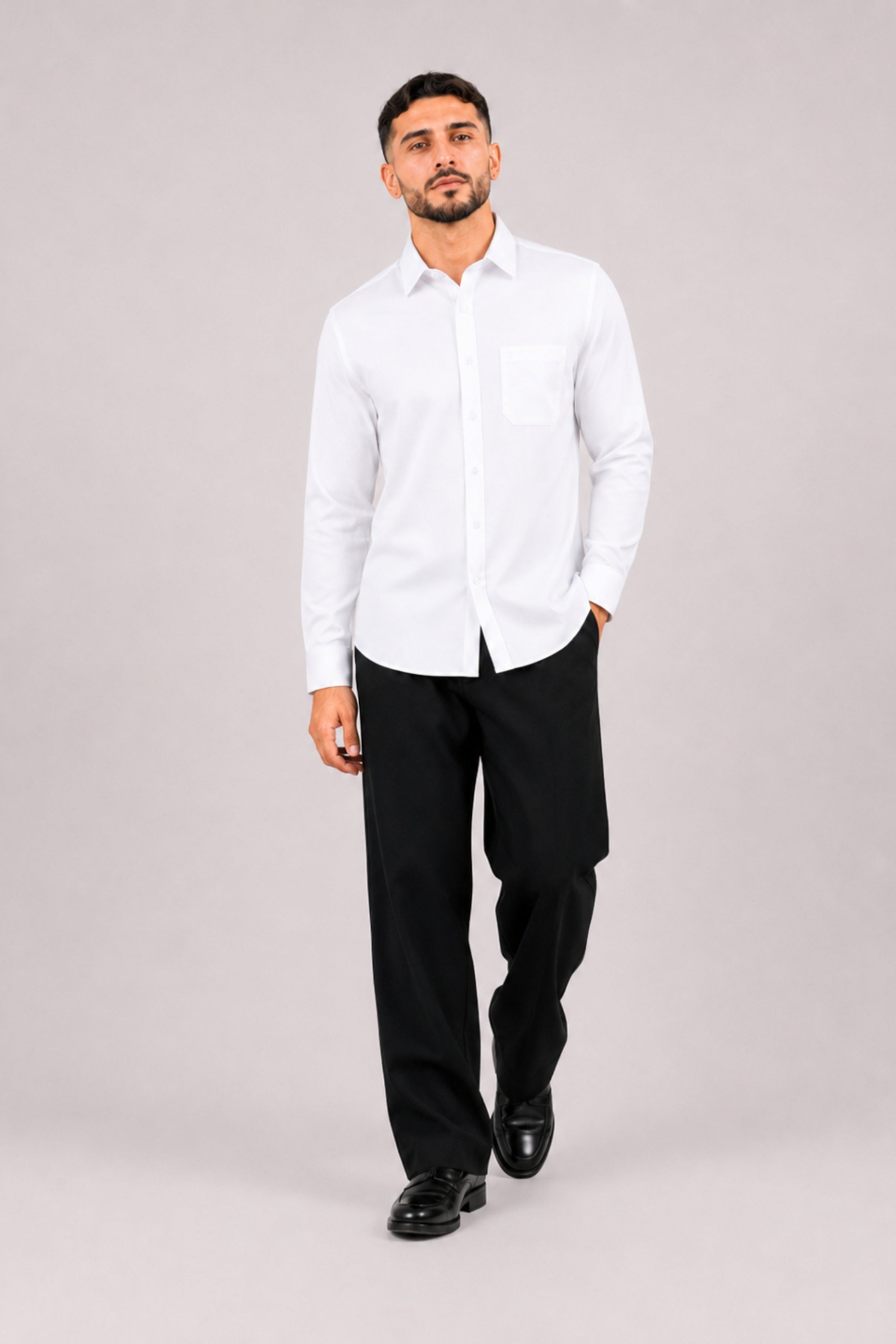 GENZ Formal Slim Fit Long Sleeve Shirt - White