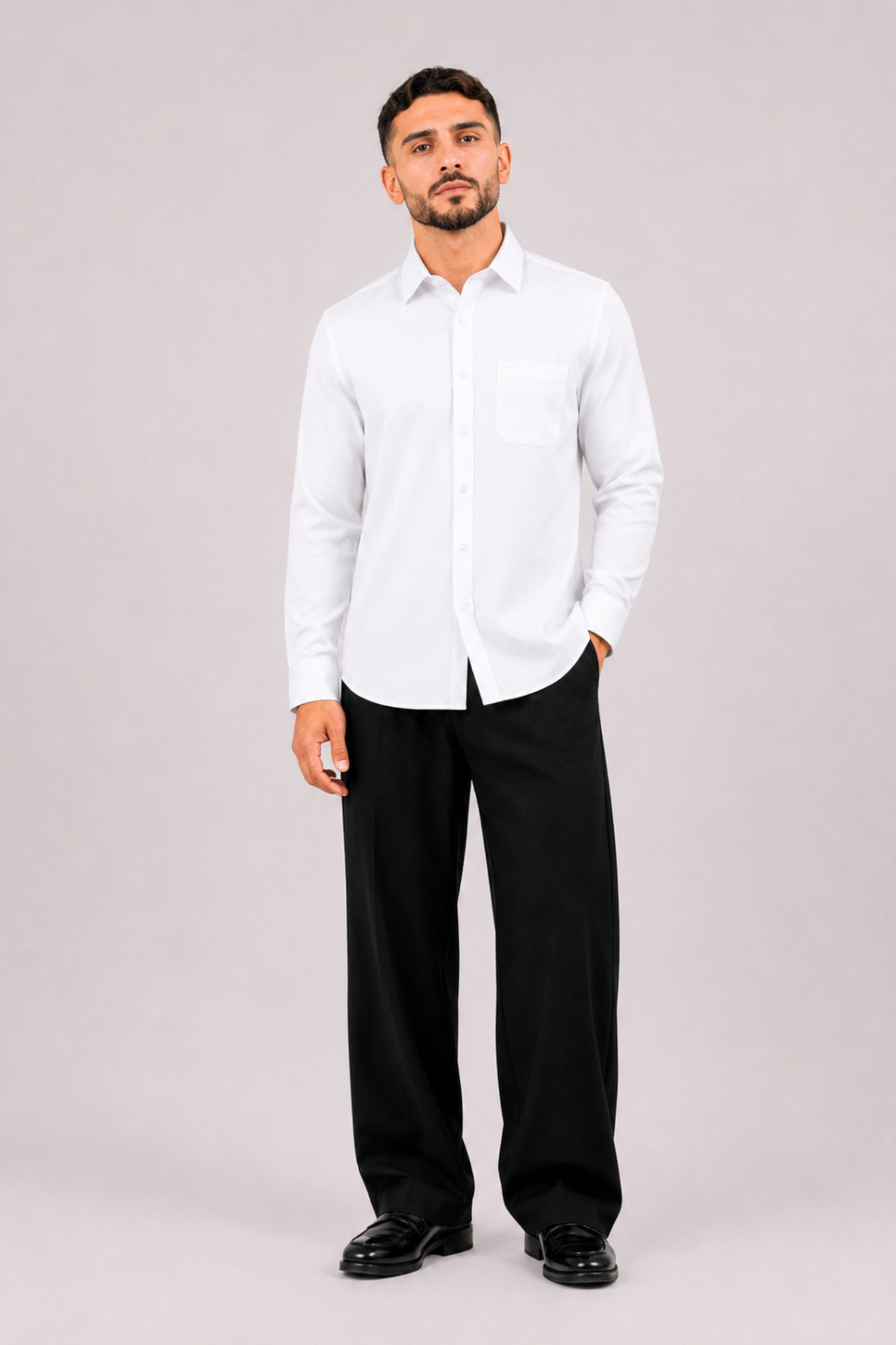 GENZ Formal Slim Fit Long Sleeve Shirt - White