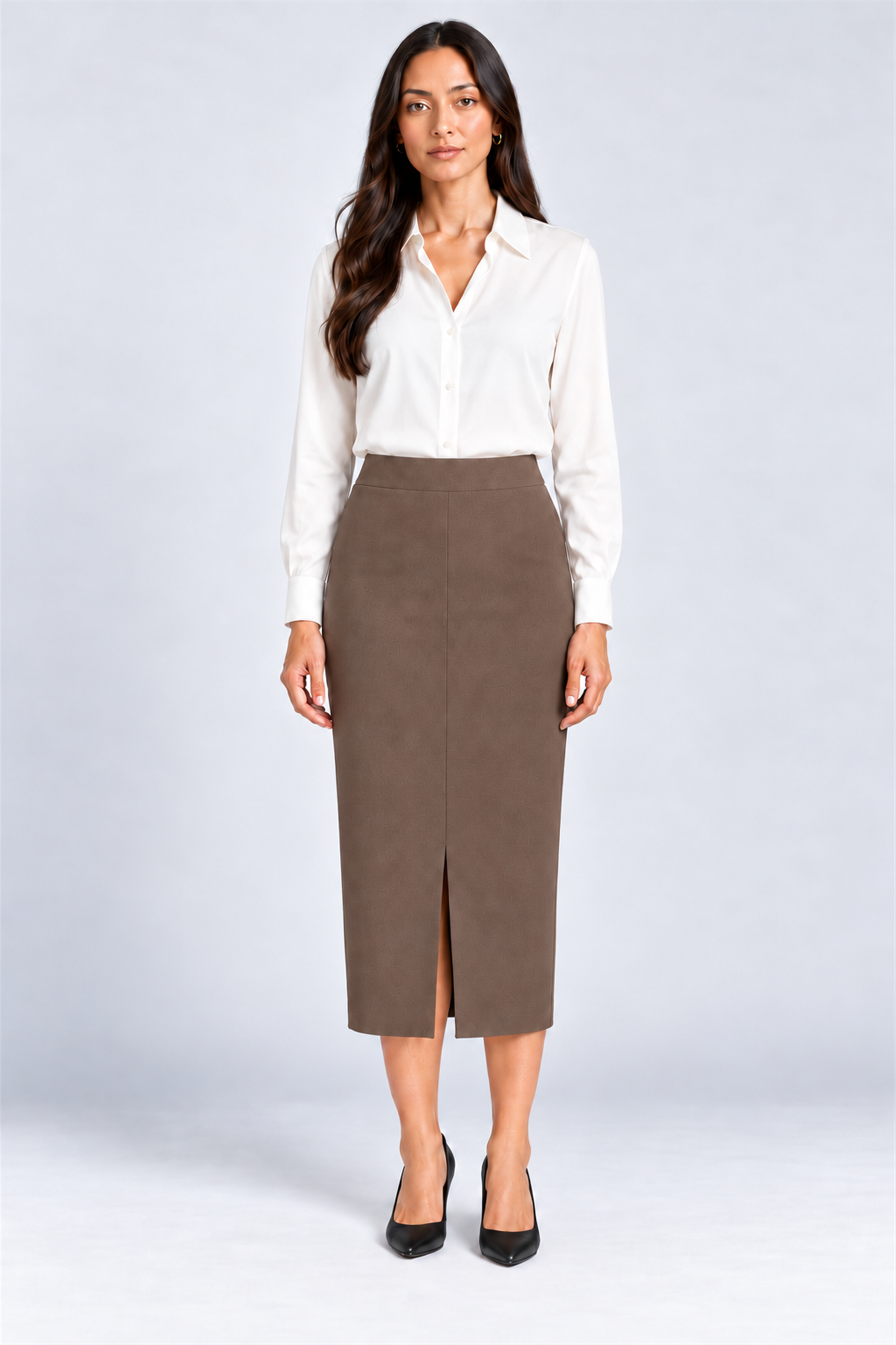 ENVOGUE Women's Formal Plain Skirt - Light Brown