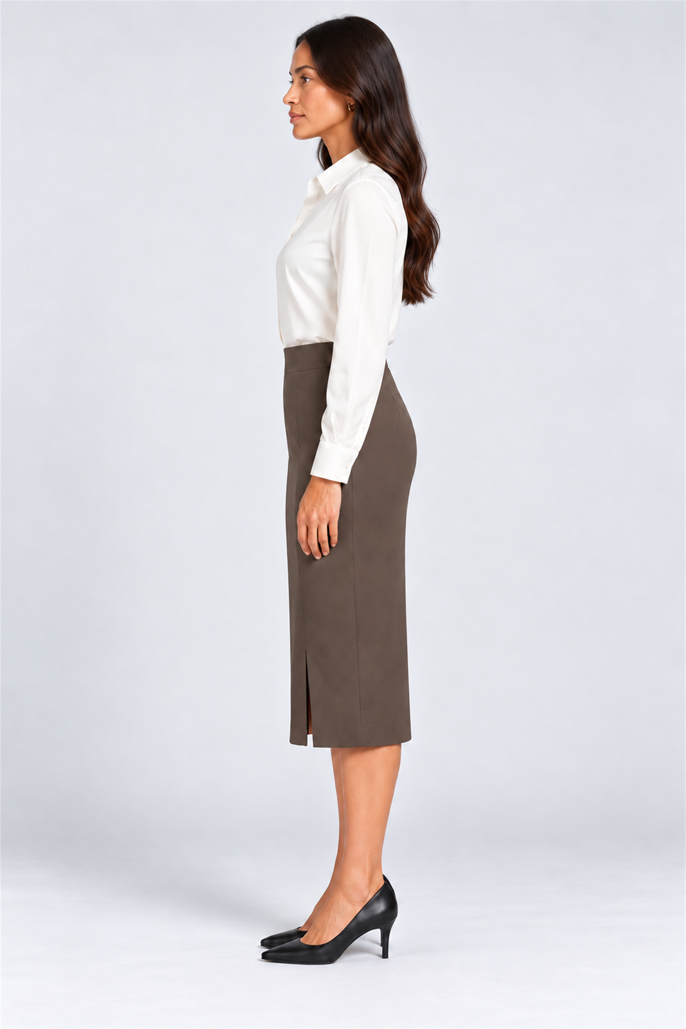 ENVOGUE Women's Formal Plain Skirt - Light Brown