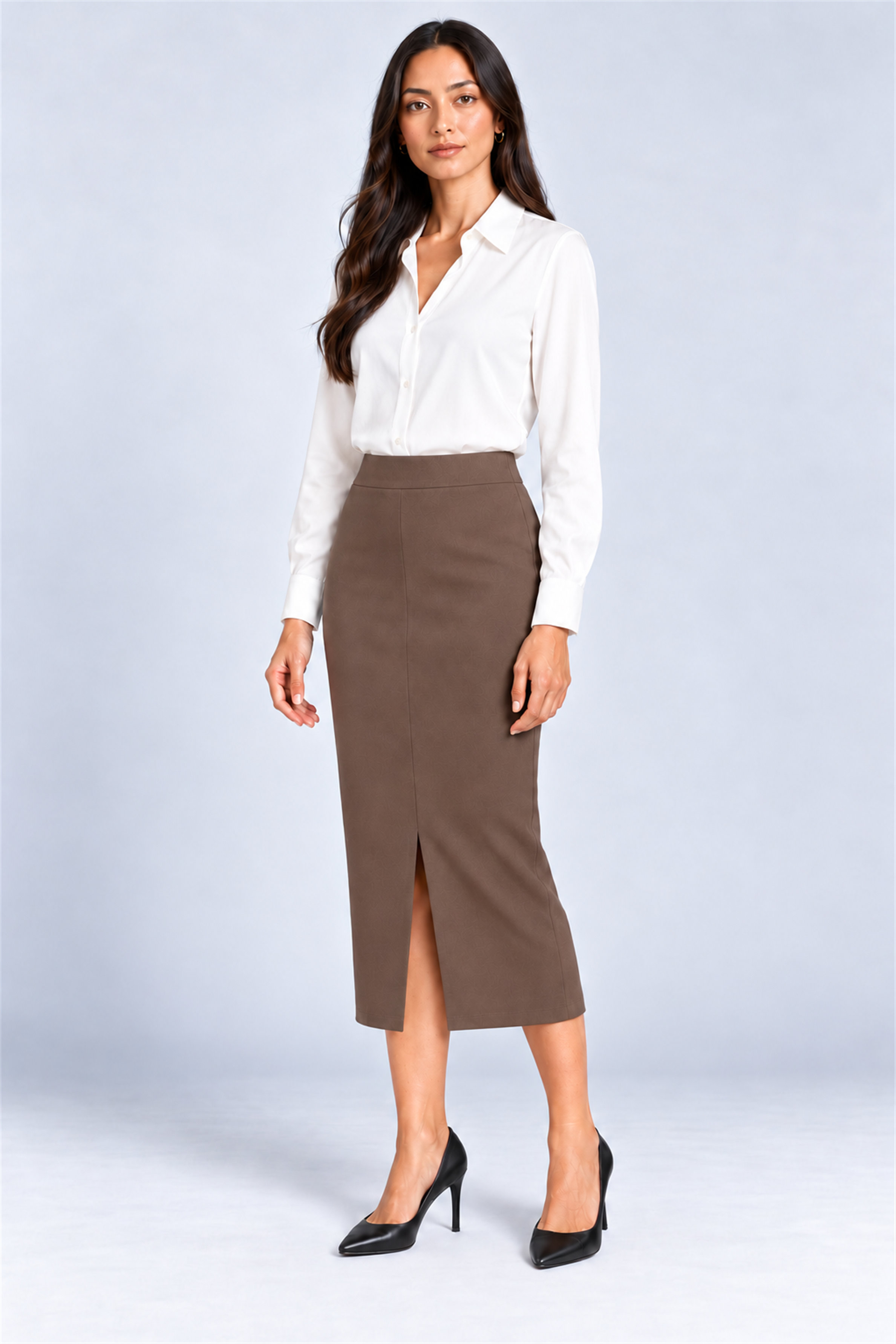 ENVOGUE Women's Formal Plain Skirt - Light Brown