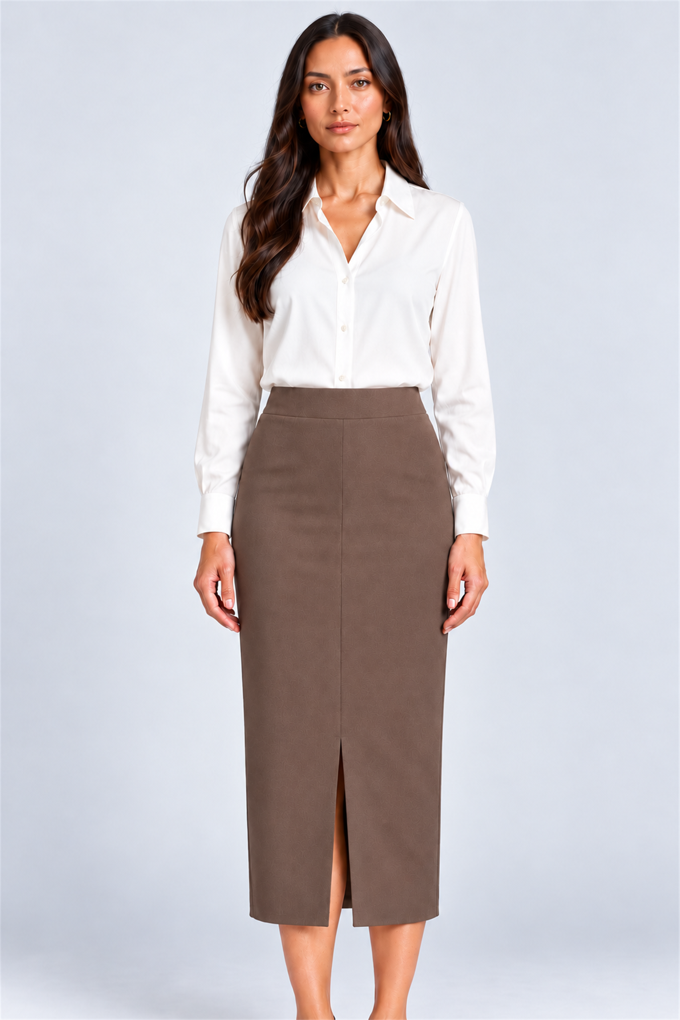 ENVOGUE Women's Formal Plain Skirt - Light Brown