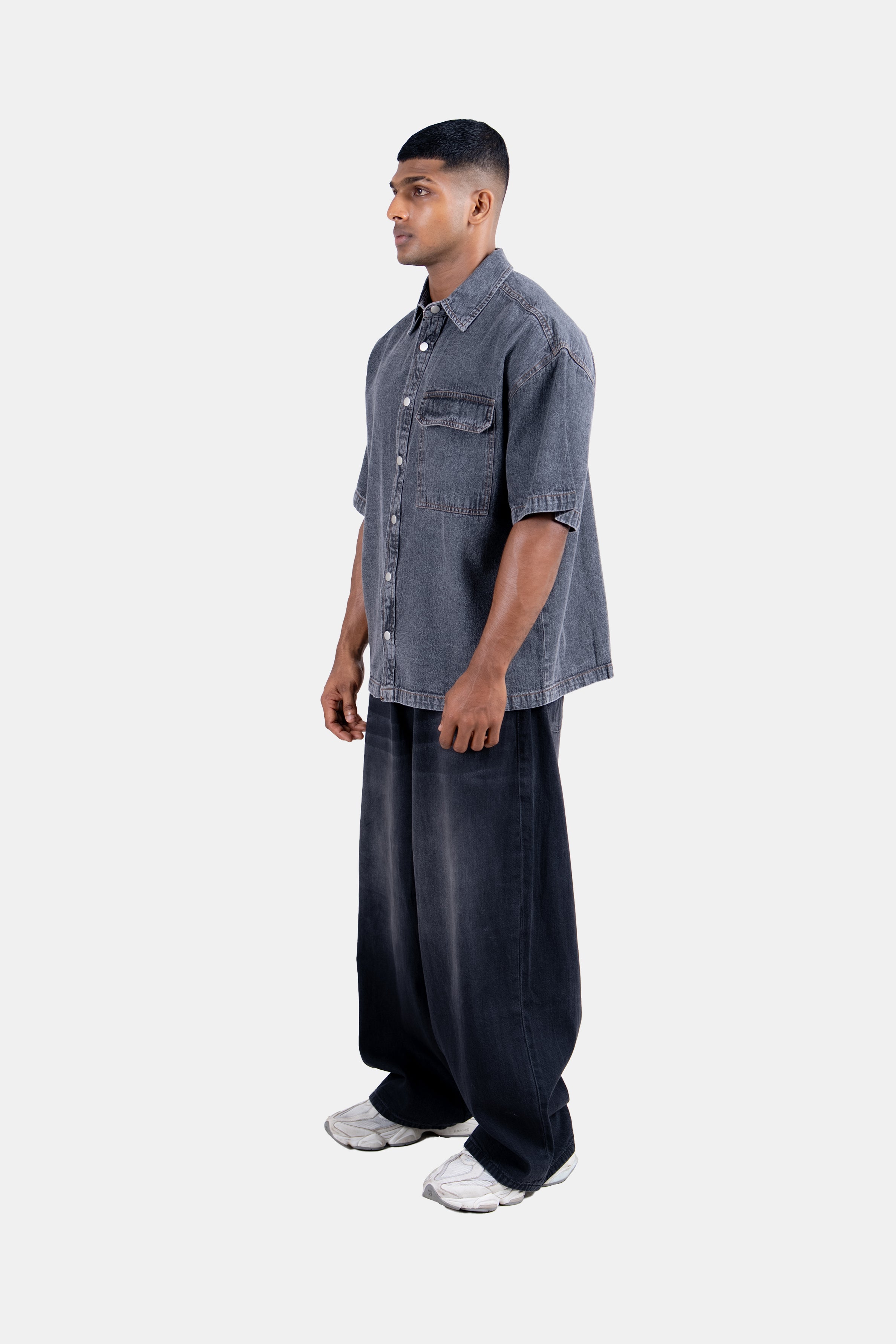 Hustle Men's Denim Shirt - Gray