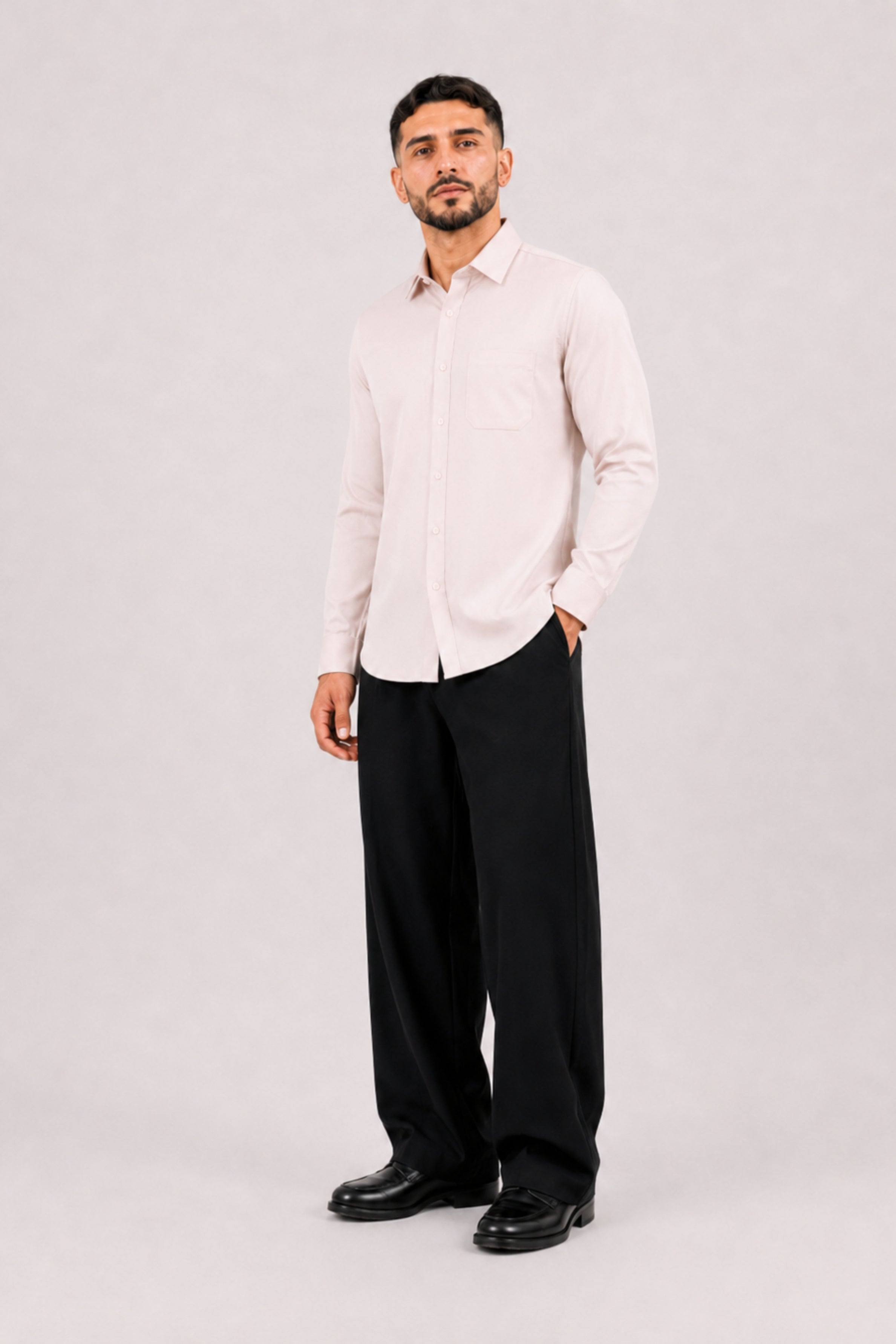 GENZ Formal Slim Fit Long Sleeve Shirt - Dark Ivory