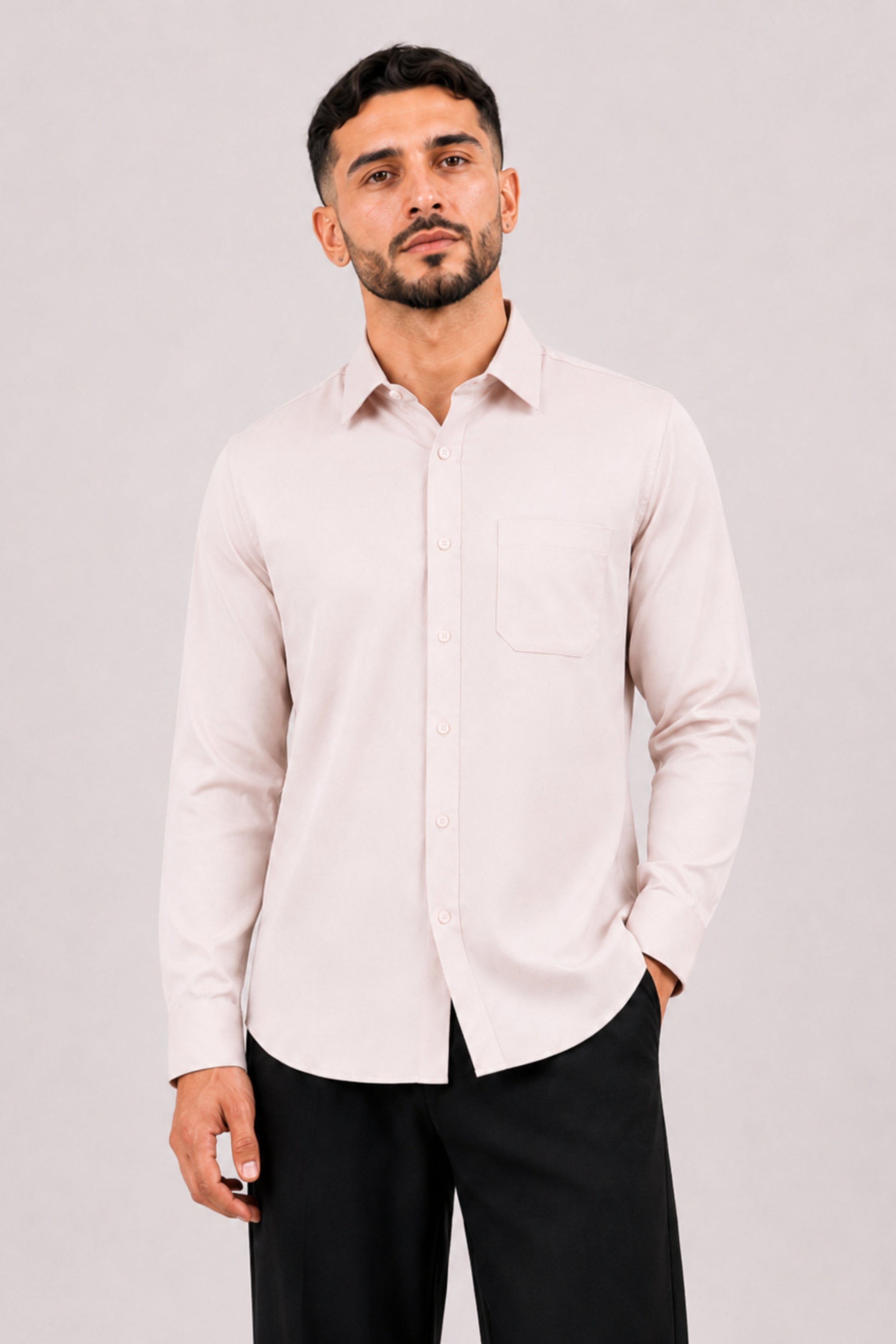 GENZ Formal Slim Fit Long Sleeve Shirt - Dark Ivory