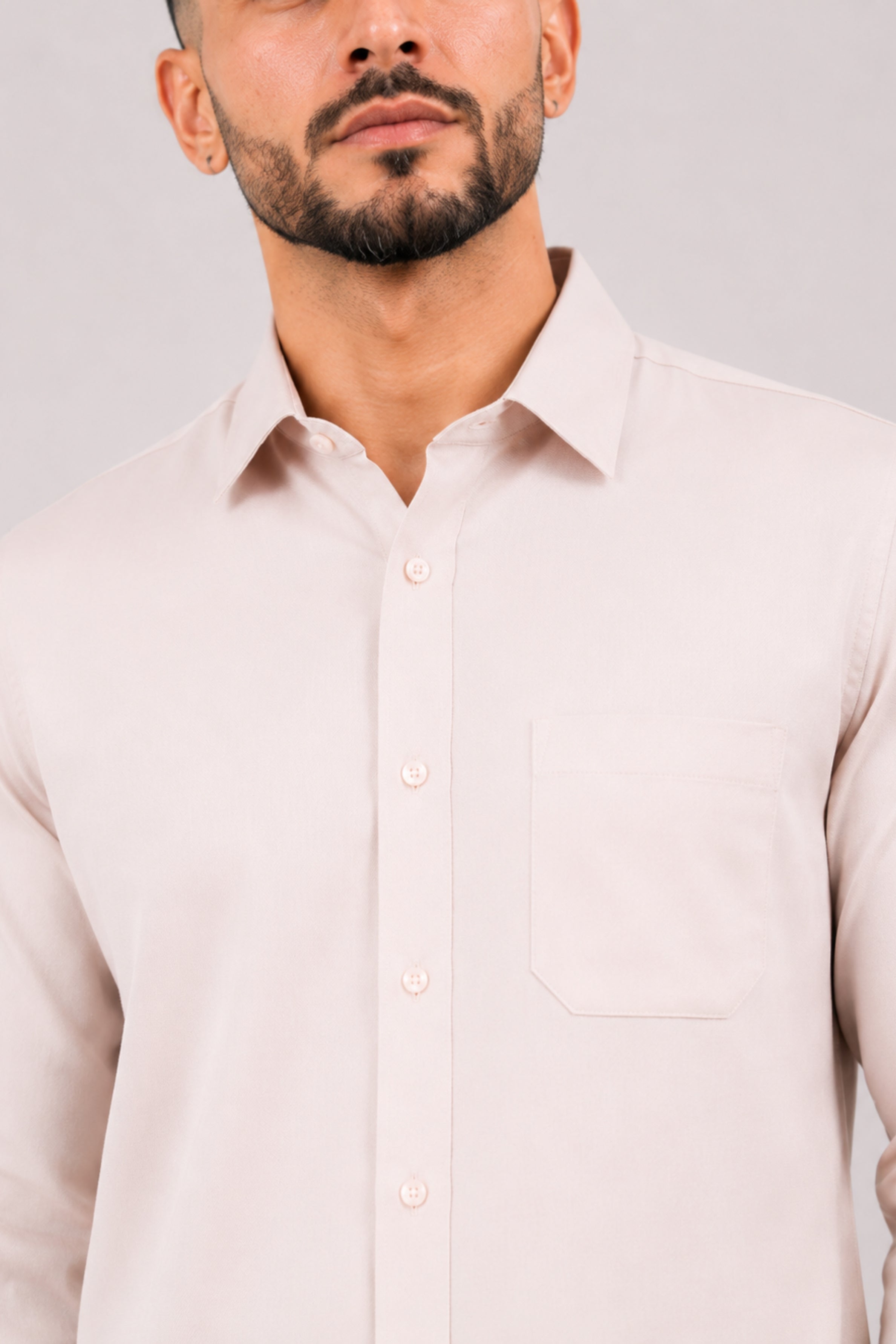 GENZ Formal Slim Fit Long Sleeve Shirt - Dark Ivory