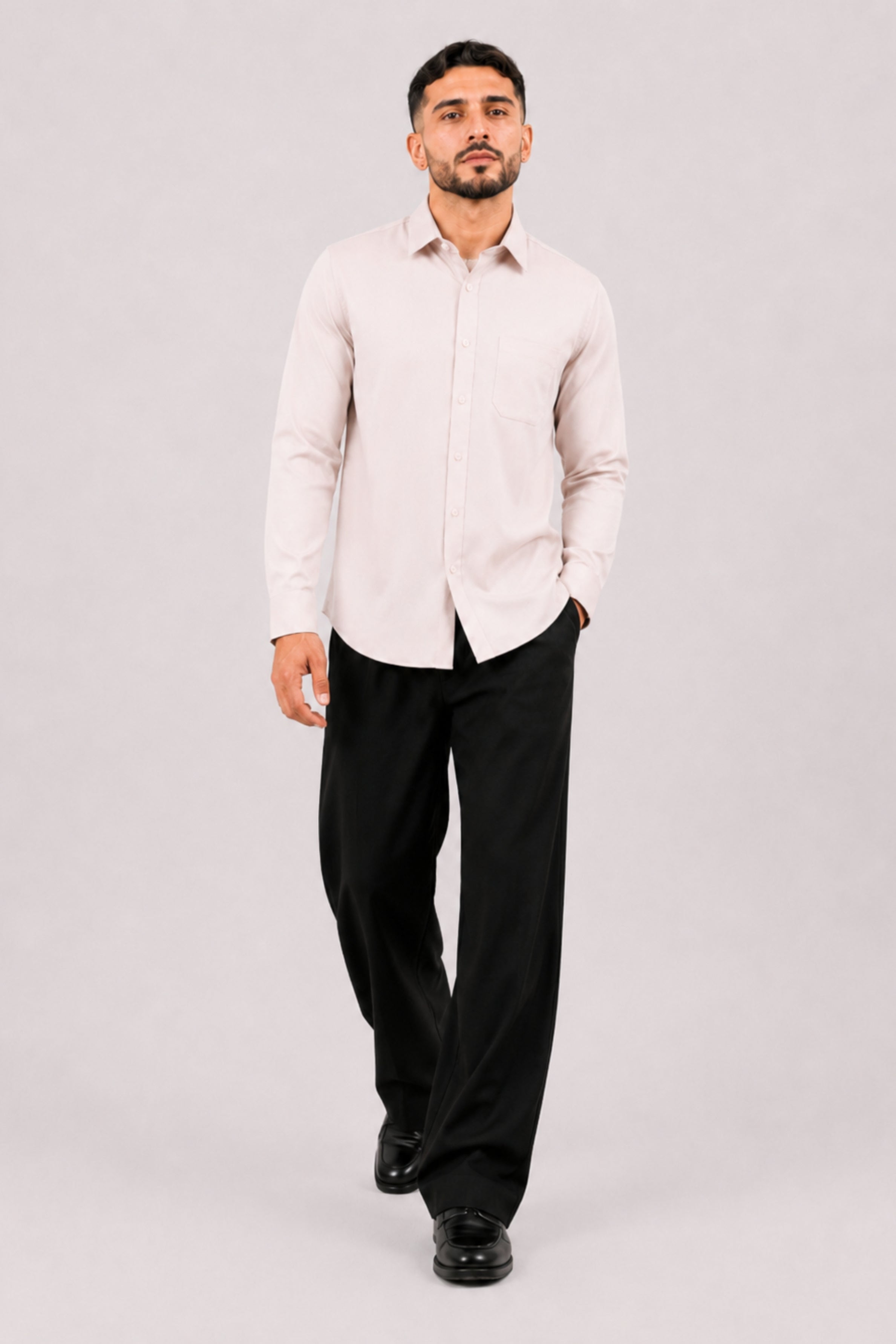 GENZ Formal Slim Fit Long Sleeve Shirt - Dark Ivory