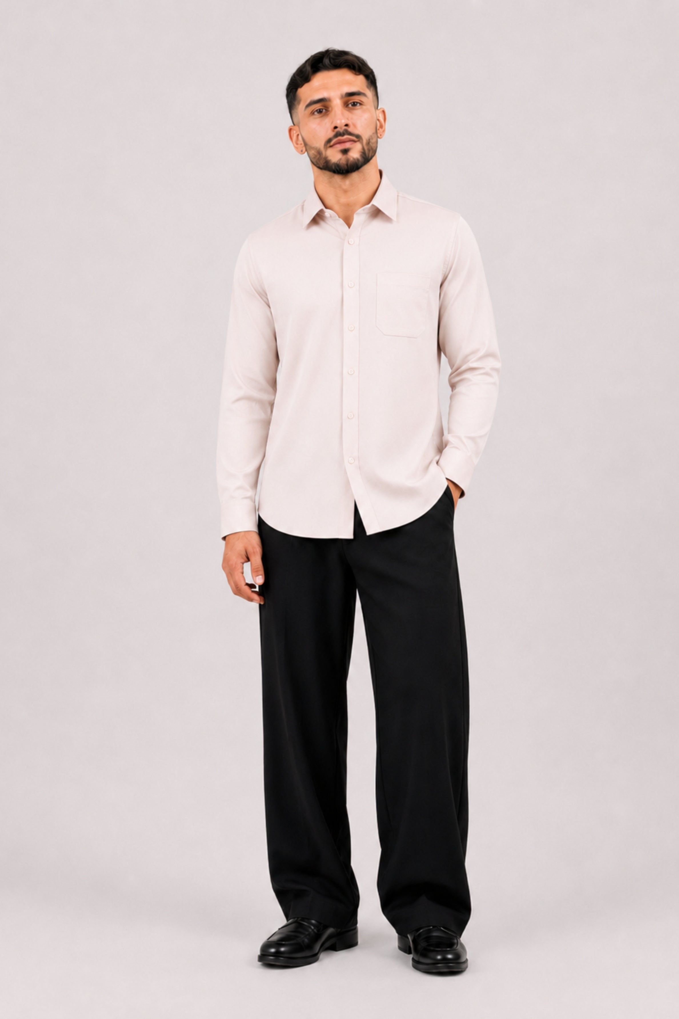 GENZ Formal Slim Fit Long Sleeve Shirt - Dark Ivory