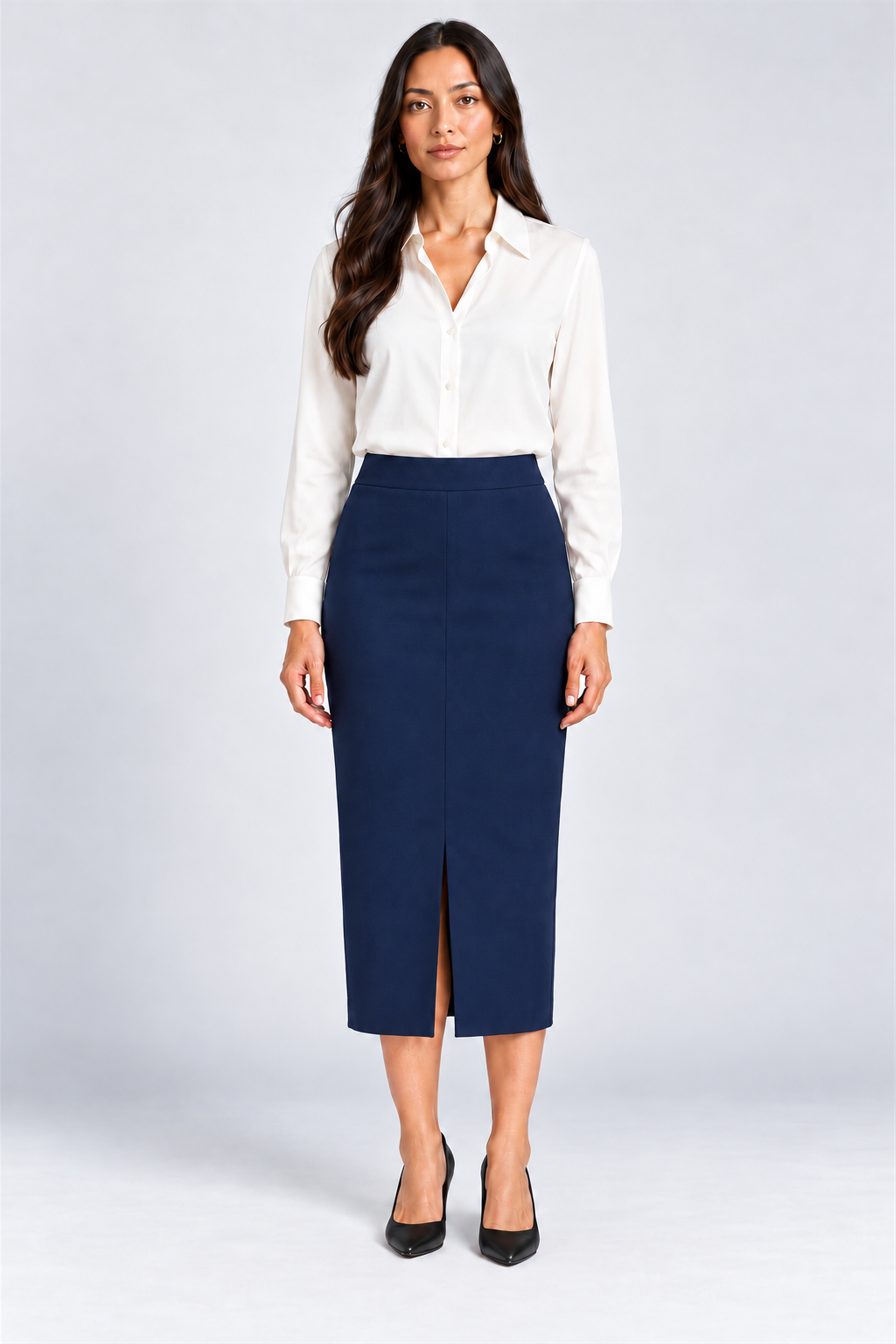 ENVOGUE Women's Formal Plain Skirt - Navy