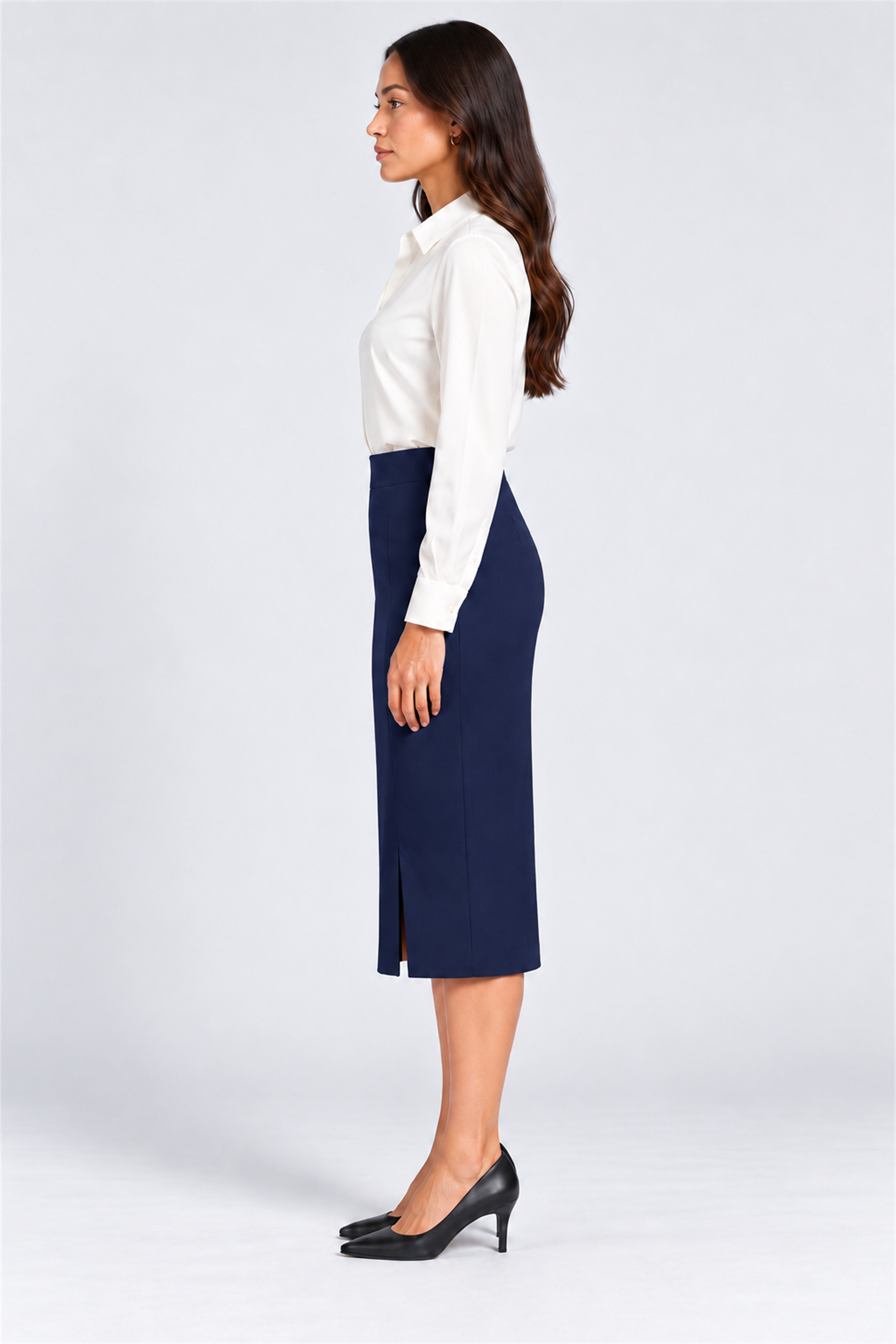 ENVOGUE Women's Formal Plain Skirt - Navy