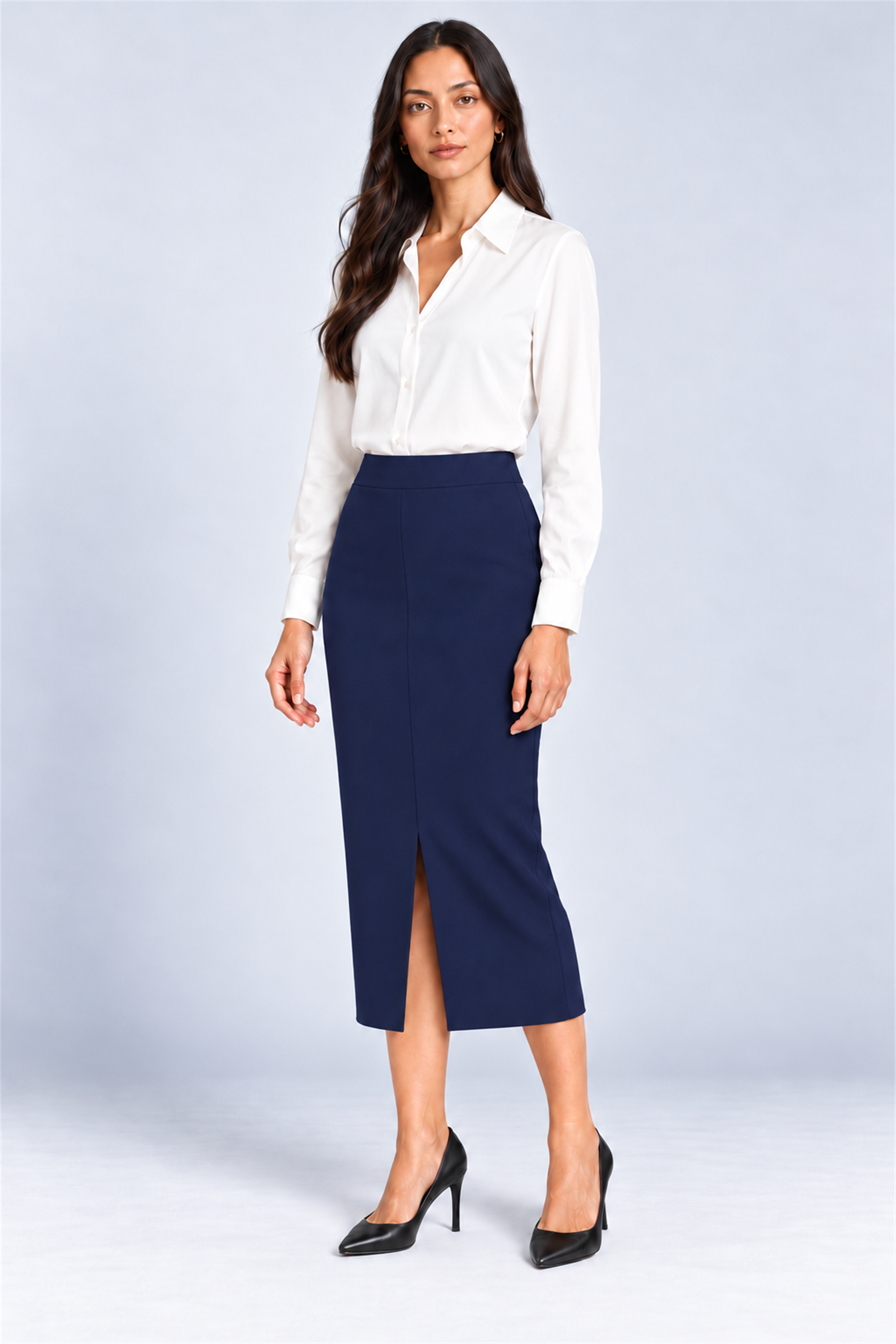 ENVOGUE Women's Formal Plain Skirt - Navy