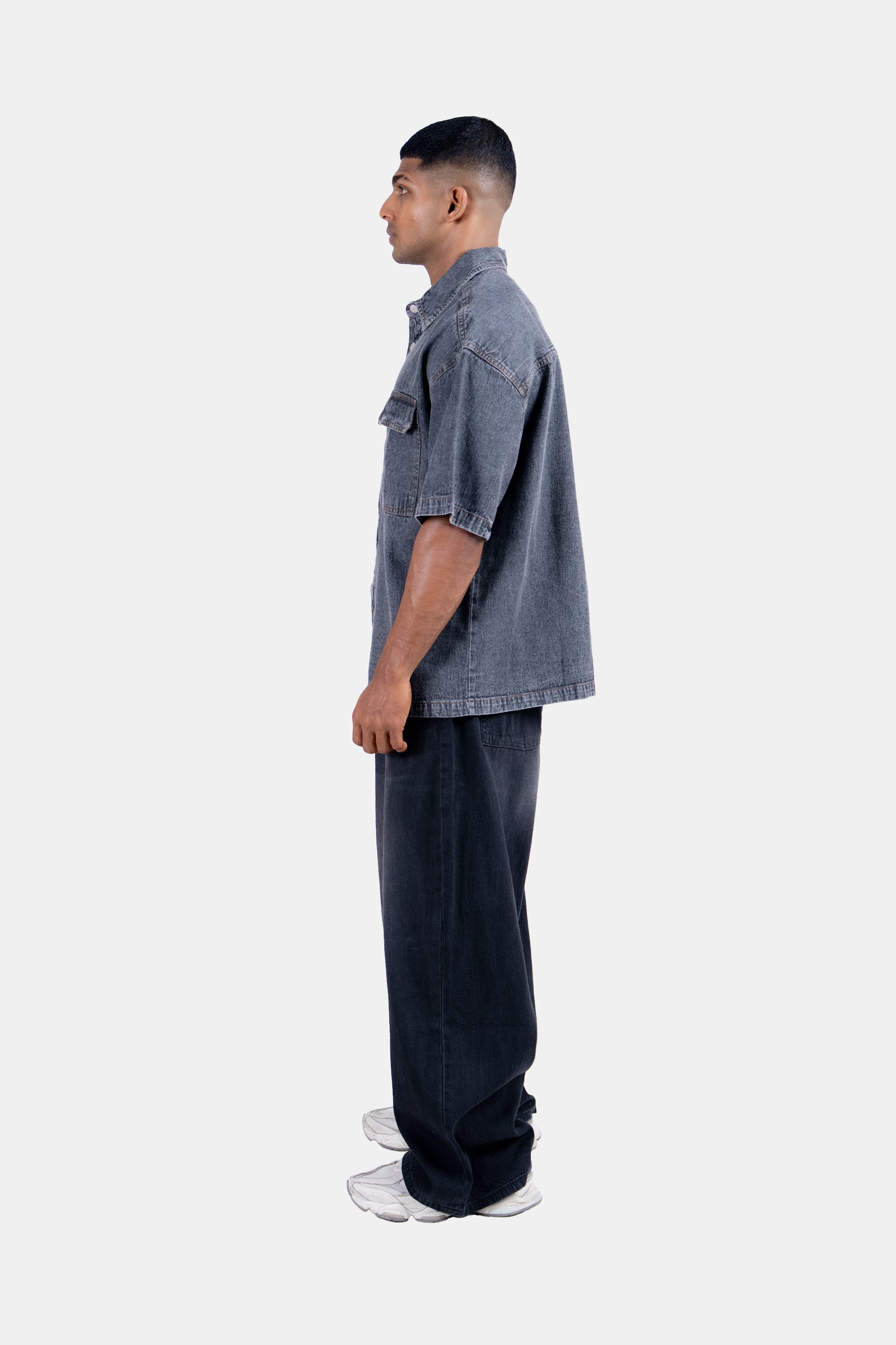 Hustle Men's Denim Shirt - Gray