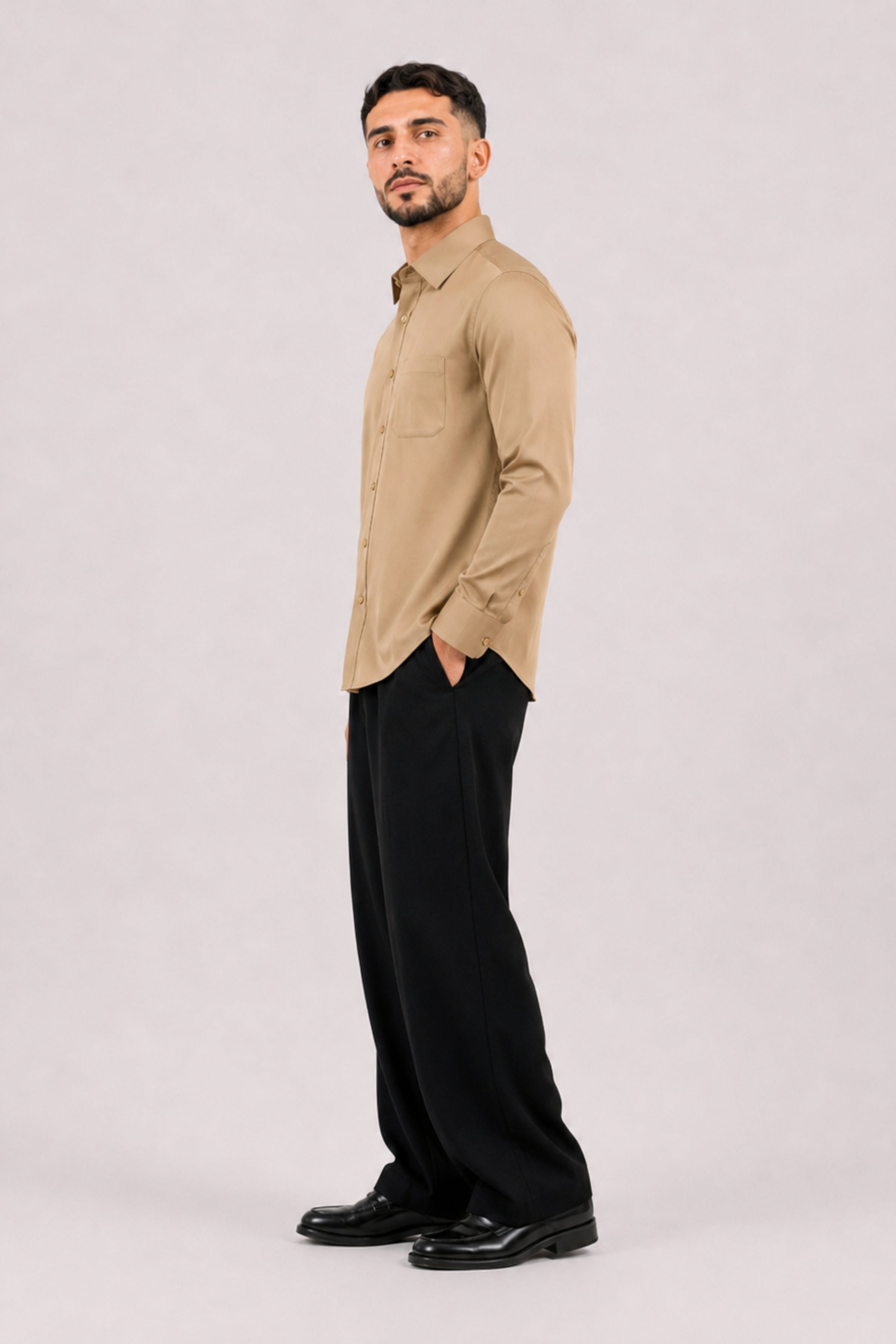 GENZ Formal Slim Fit Long Sleeve Shirt - Gold