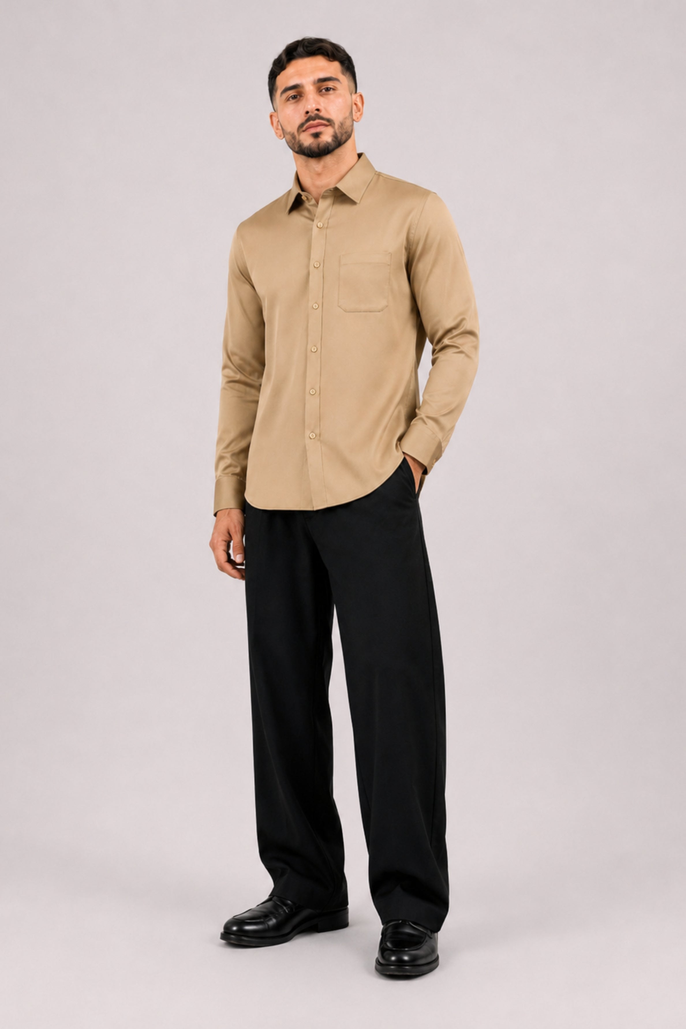 GENZ Formal Slim Fit Long Sleeve Shirt - Gold