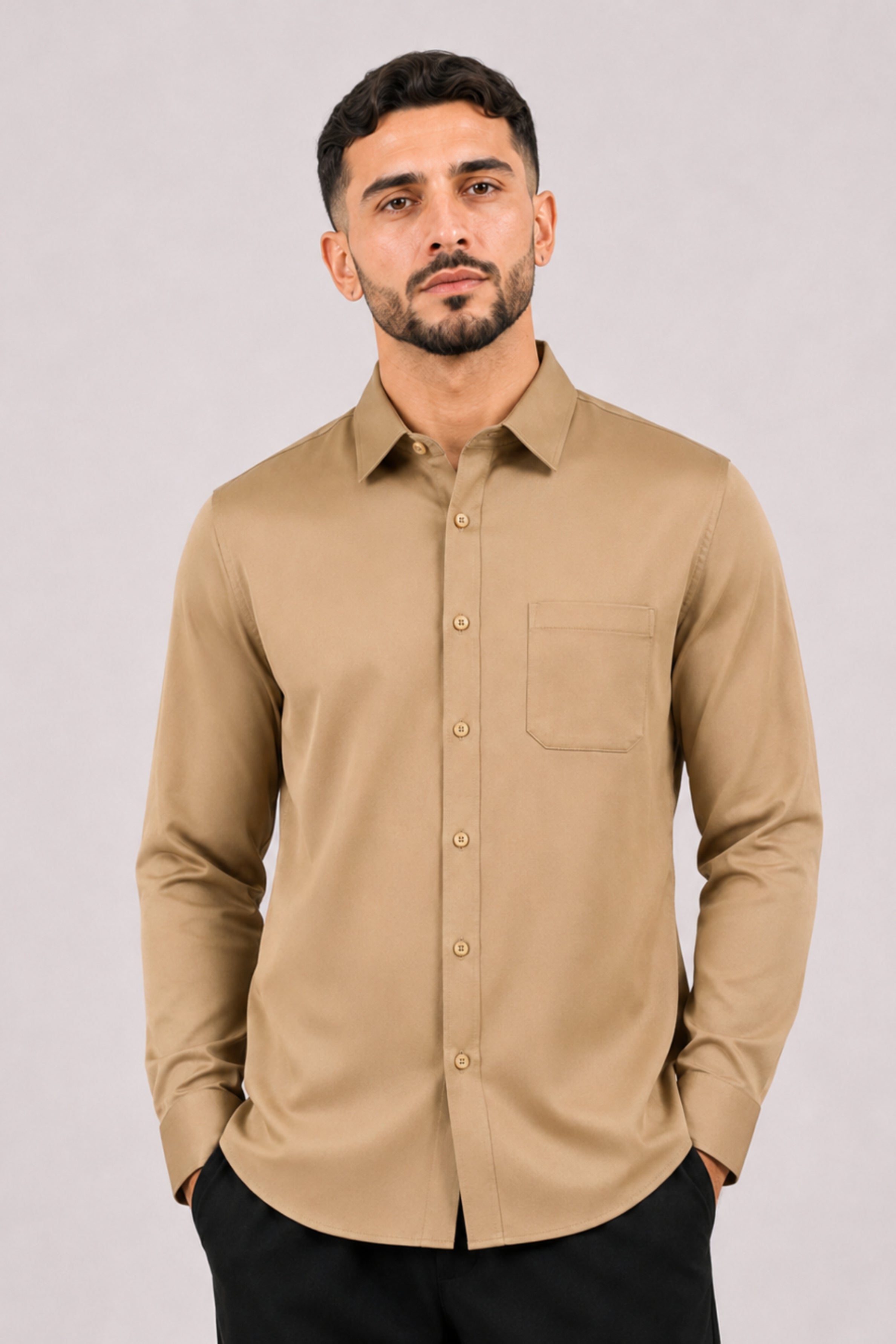 GENZ Formal Slim Fit Long Sleeve Shirt - Gold