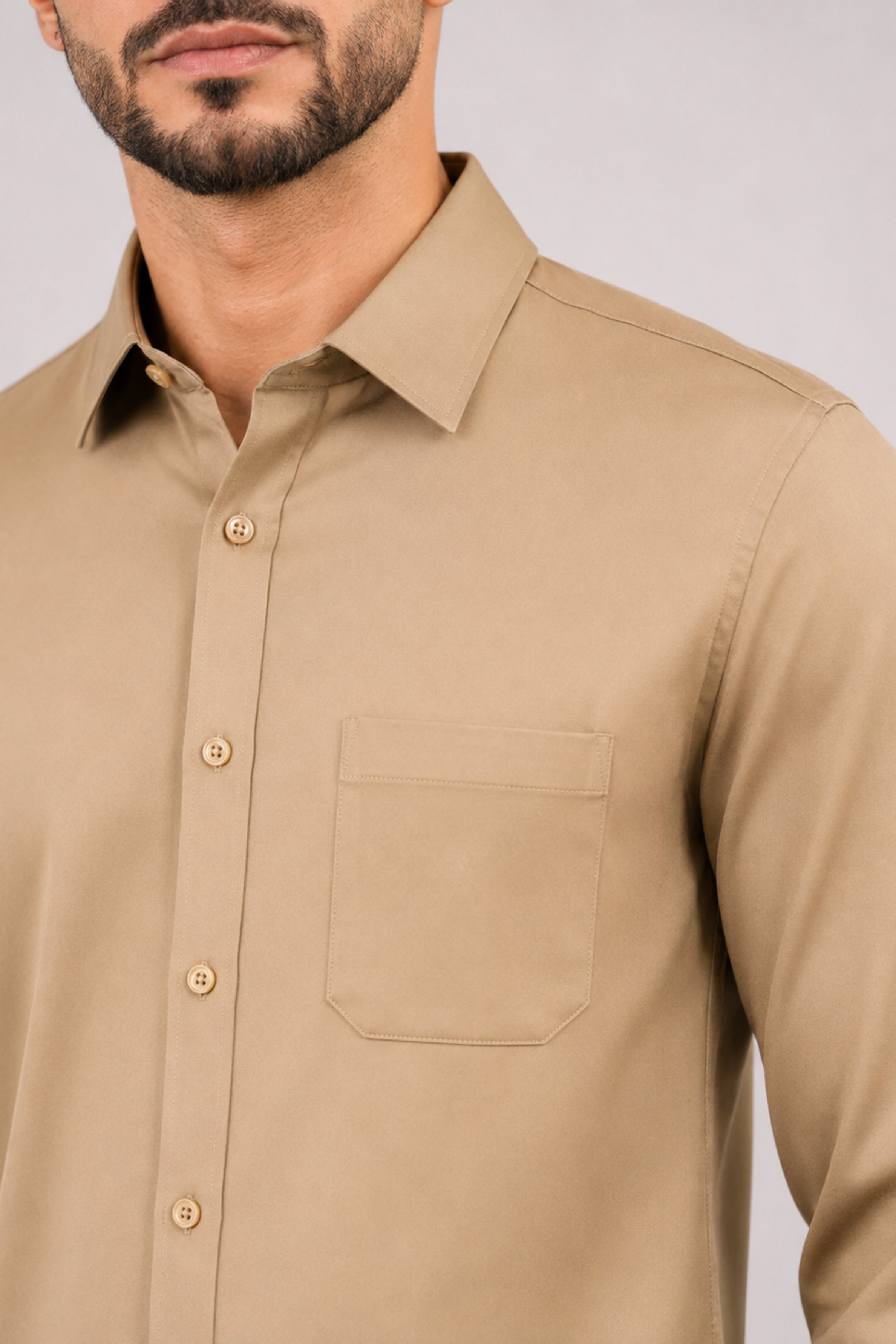 GENZ Formal Slim Fit Long Sleeve Shirt - Gold
