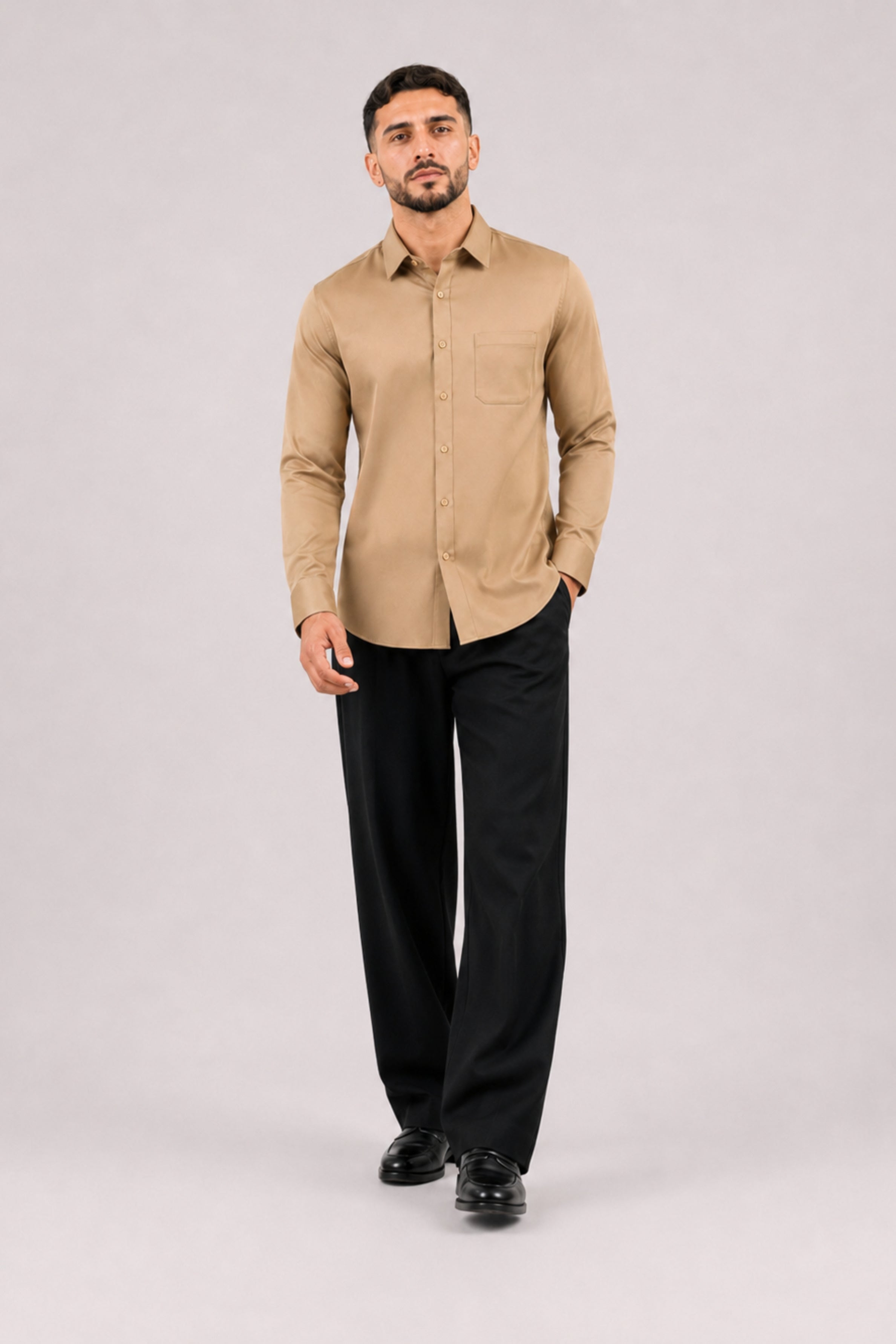 GENZ Formal Slim Fit Long Sleeve Shirt - Gold
