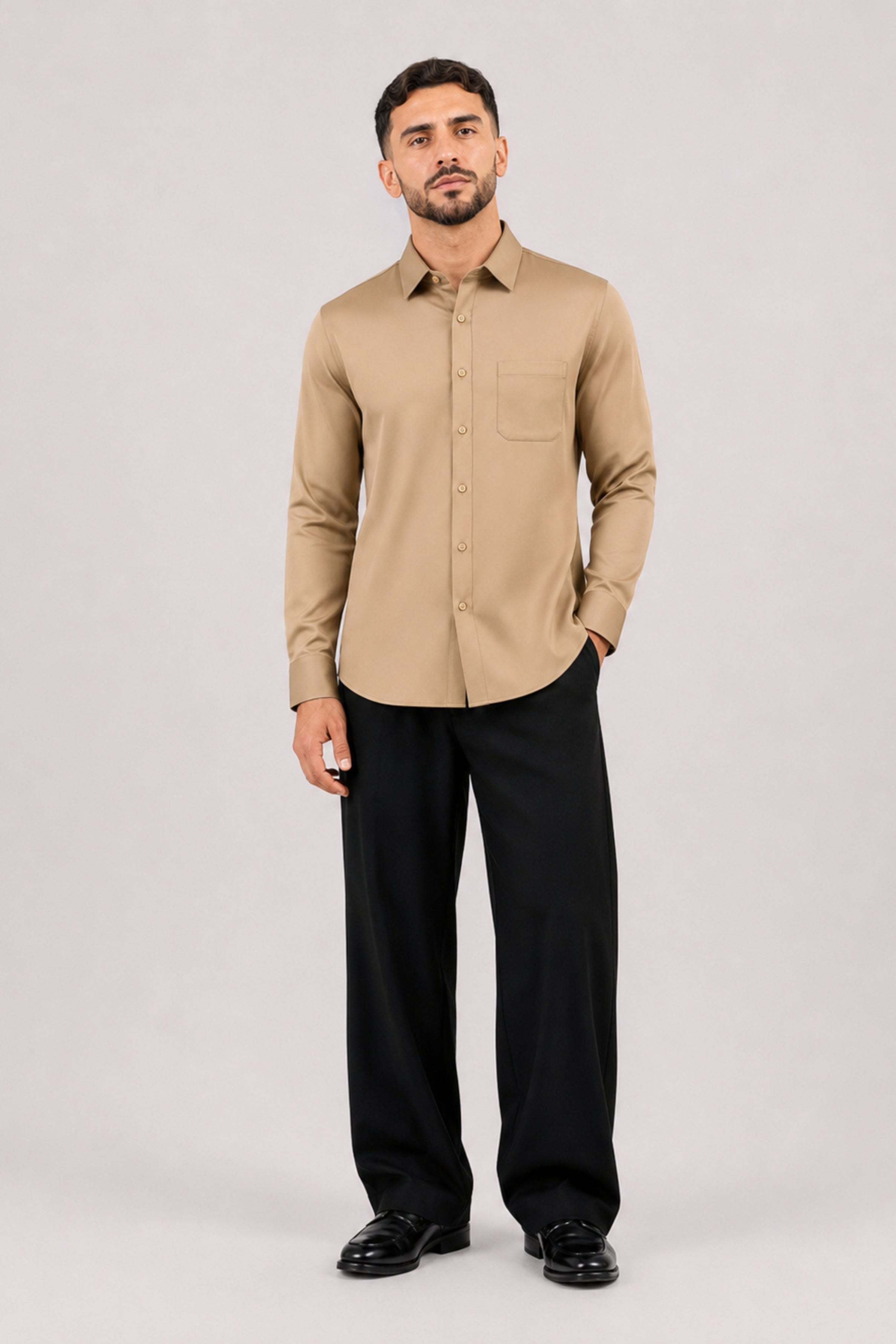 GENZ Formal Slim Fit Long Sleeve Shirt - Gold